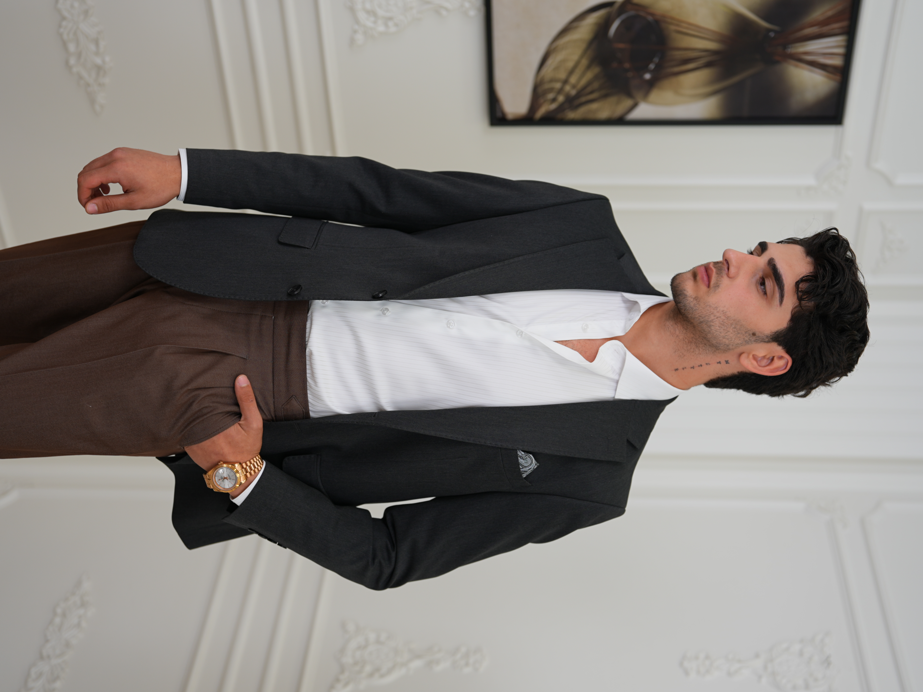 Premium İtalyan Stil Slim Fit Erkek Punto Dikişli Yarım Astarlı Ceket - Antrasit