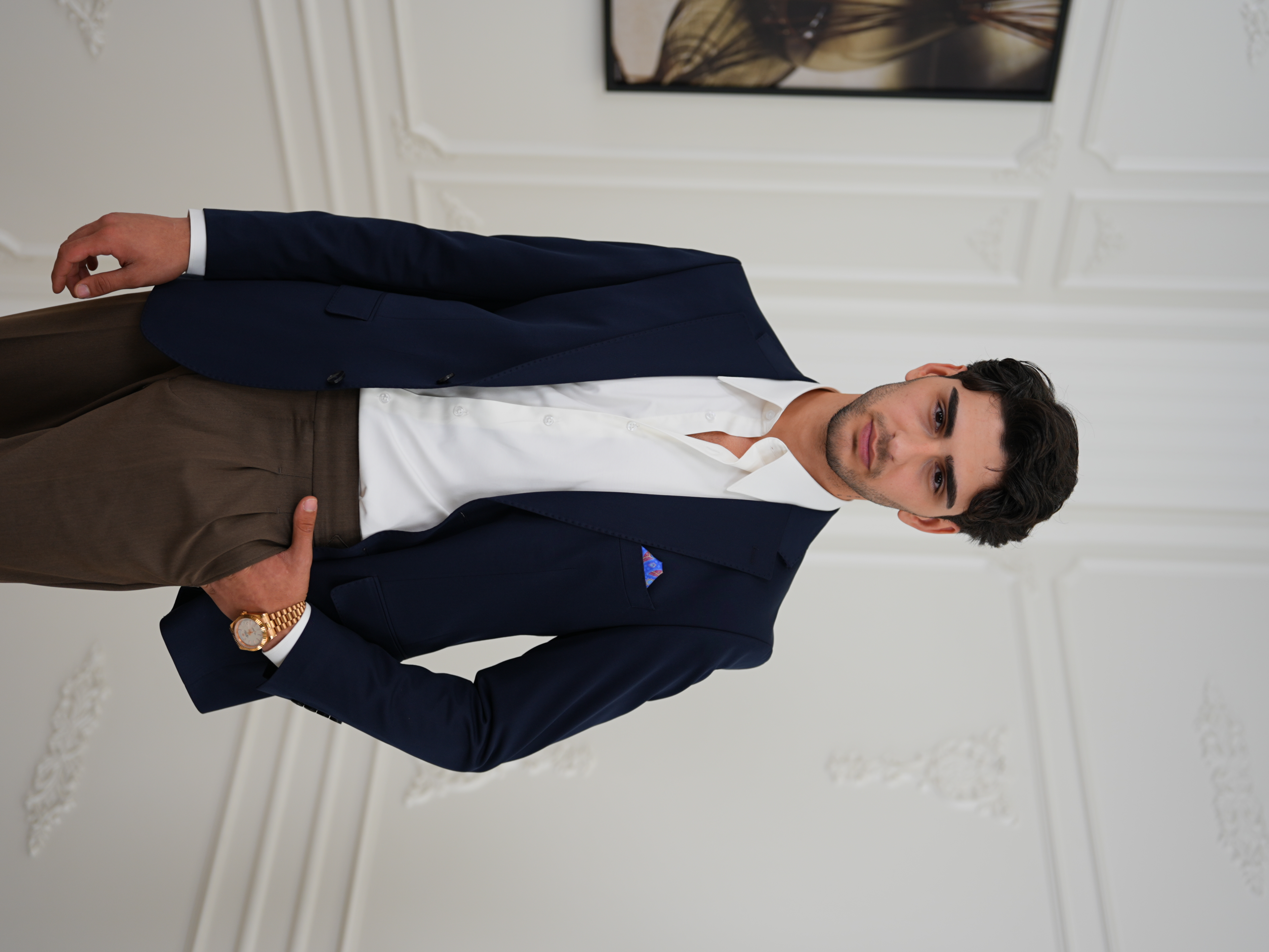 Premium İtalyan Stil Slim Fit Erkek Punto Dikişli Yarım Astarlı Ceket - Lacivert