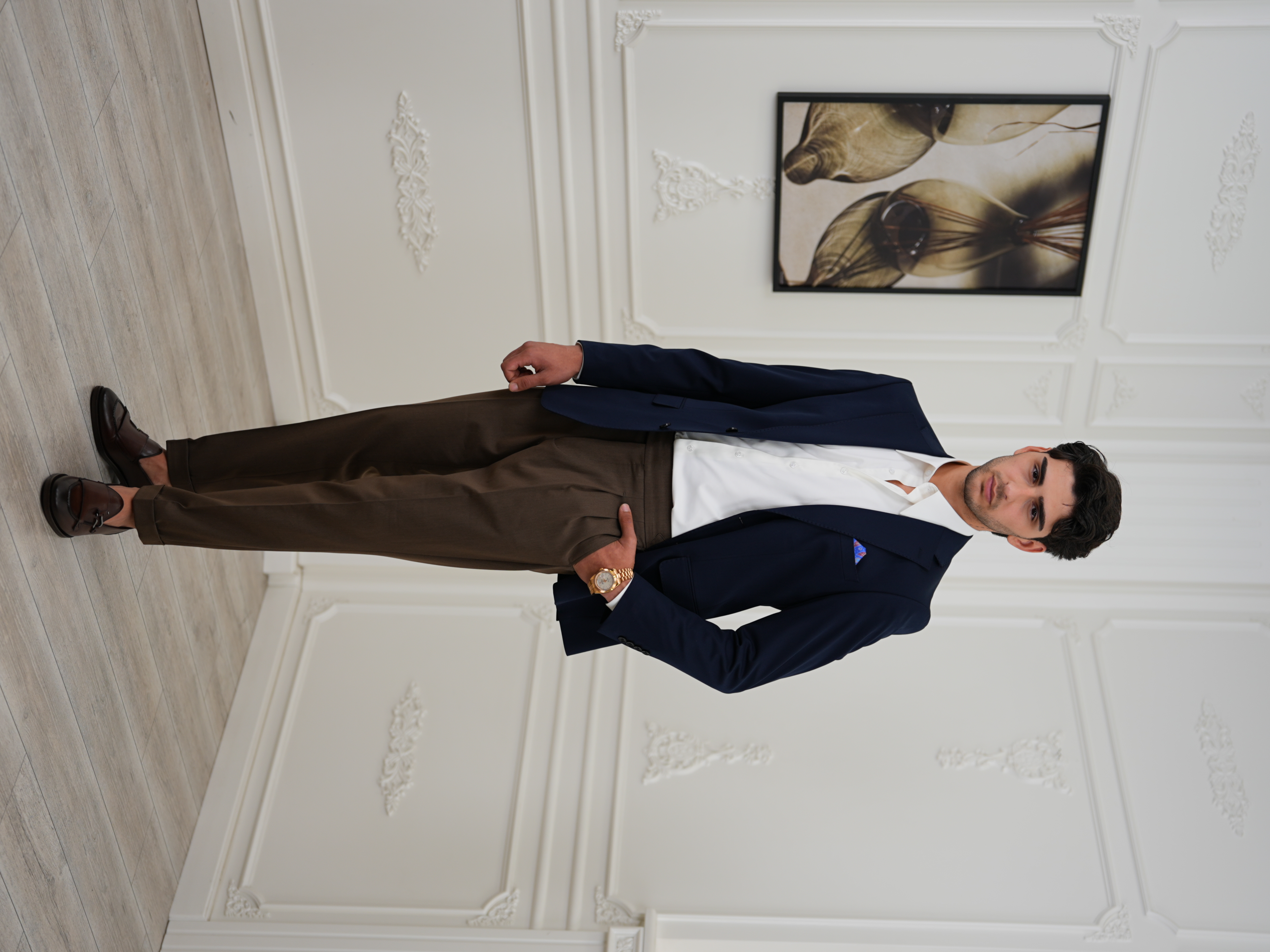 Premium İtalyan Stil Slim Fit Erkek Punto Dikişli Yarım Astarlı Ceket - Lacivert