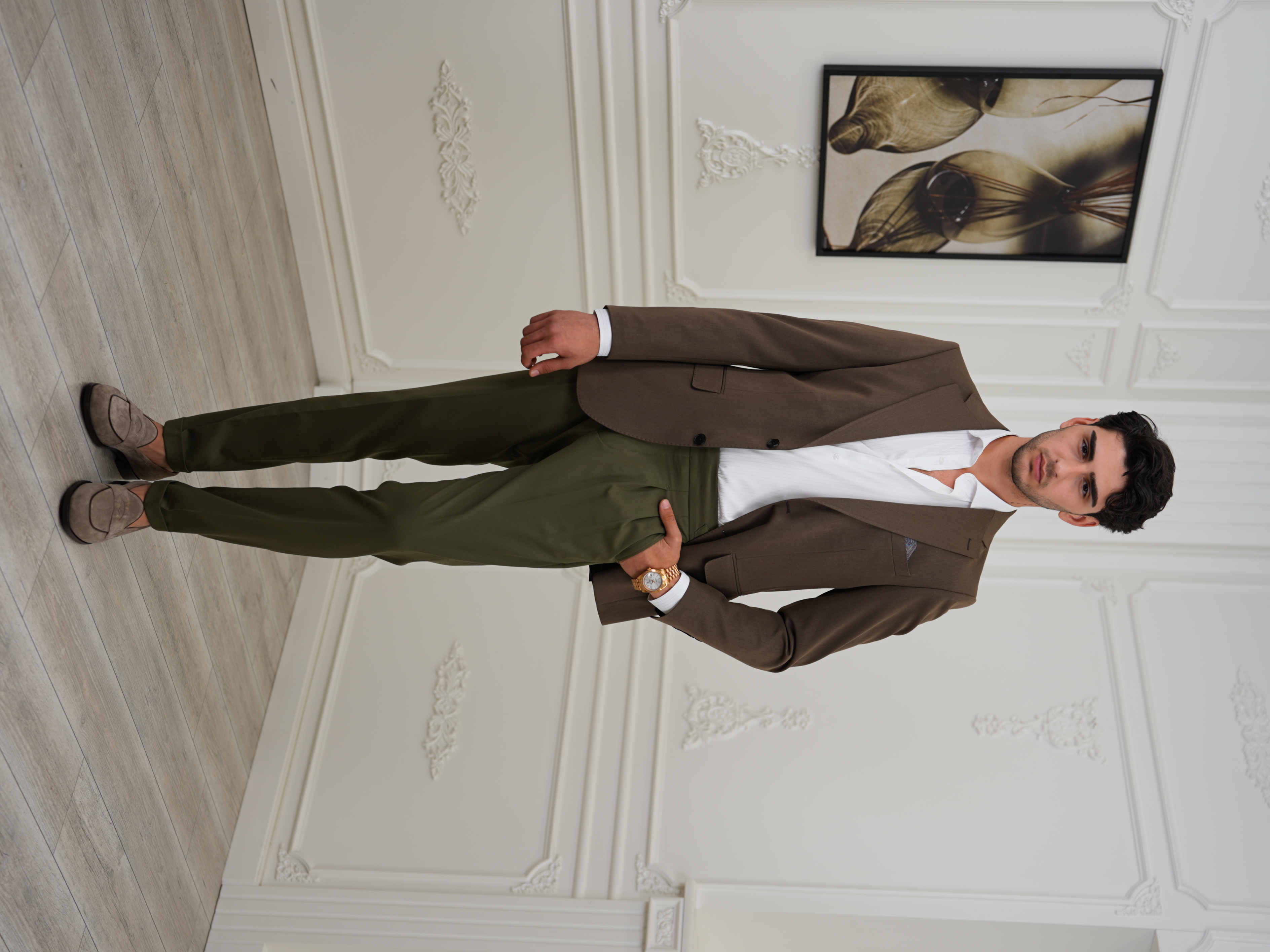 Premium İtalyan Stil Slim Fit Erkek Punto Dikişli Yarım Astarlı Ceket - Sütlü Kahve