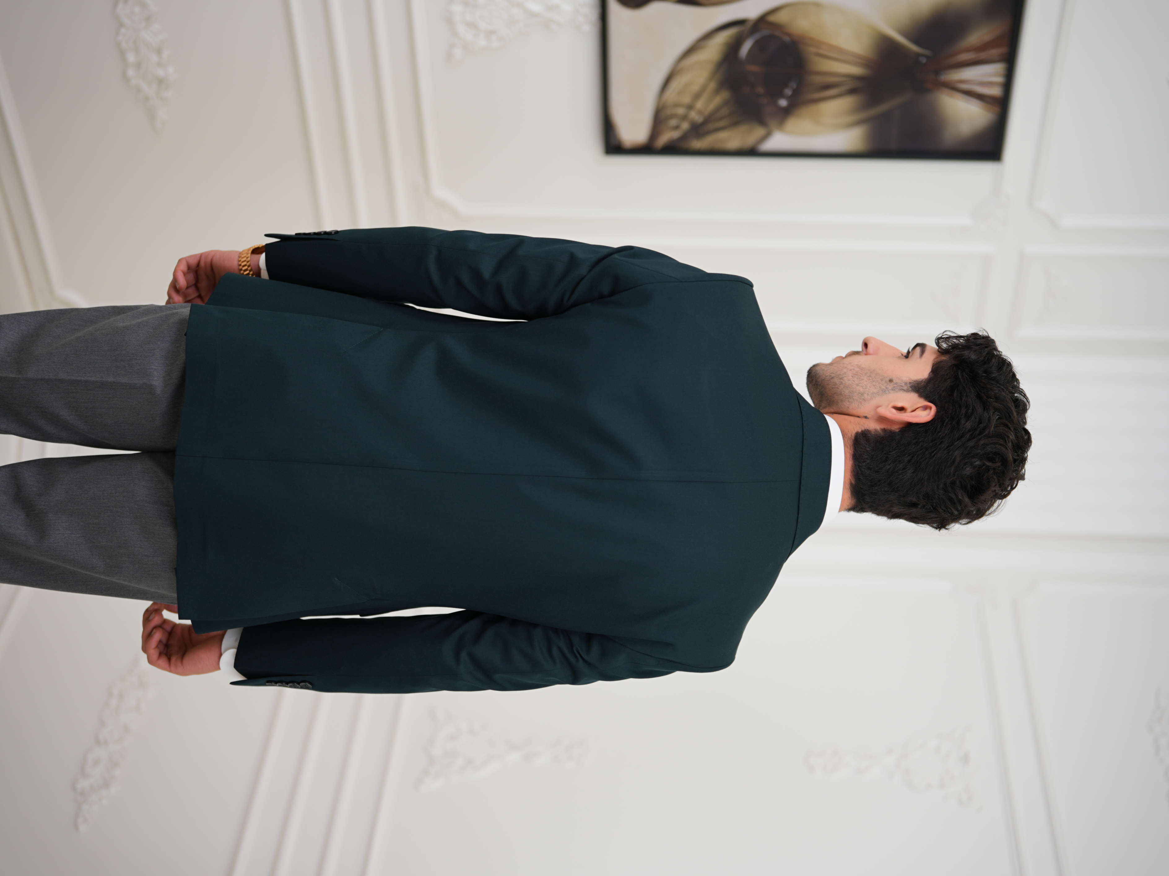 Premium İtalyan Stil Slim Fit Erkek Punto Dikişli Yarım Astarlı Ceket - Yeşil
