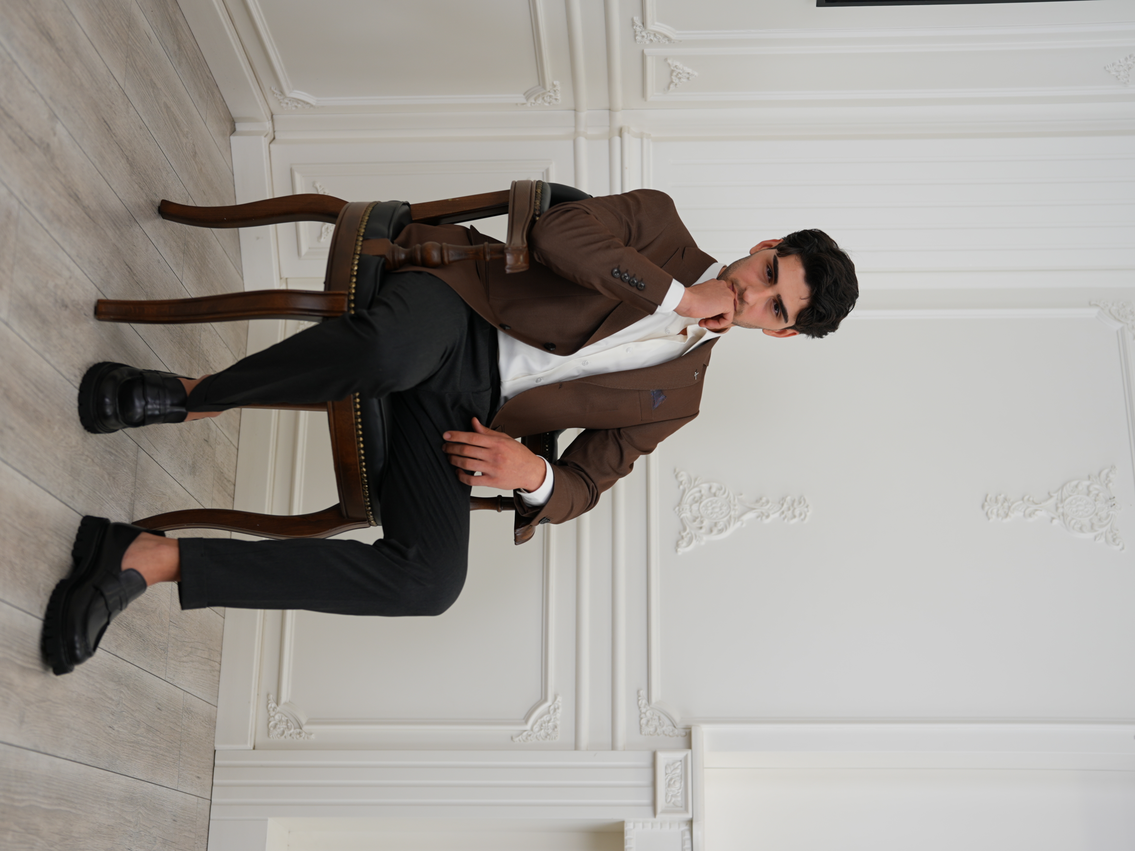 Premium İtalyan Stil Slim Fit Erkek Punto Dikişli Yarım Astarlı Ceket - Kahve