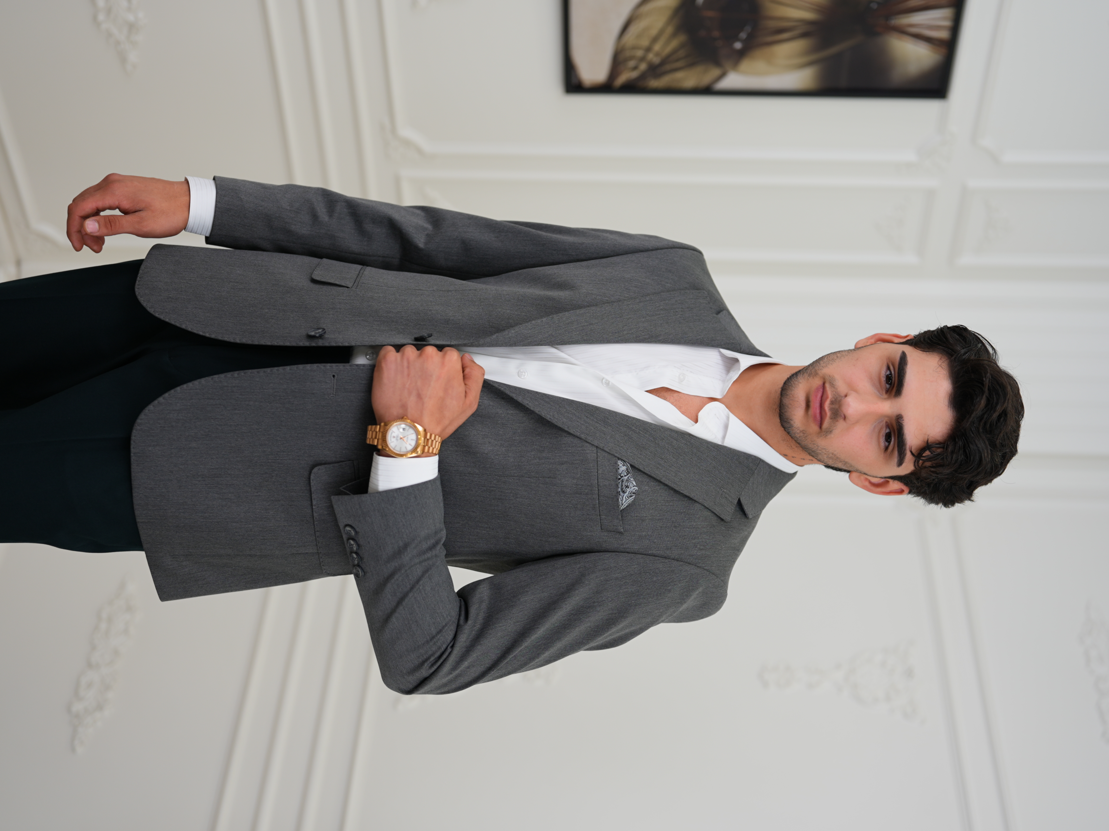Premium İtalyan Stil Slim Fit Erkek Punto Dikişli Yarım Astarlı Ceket - Füme