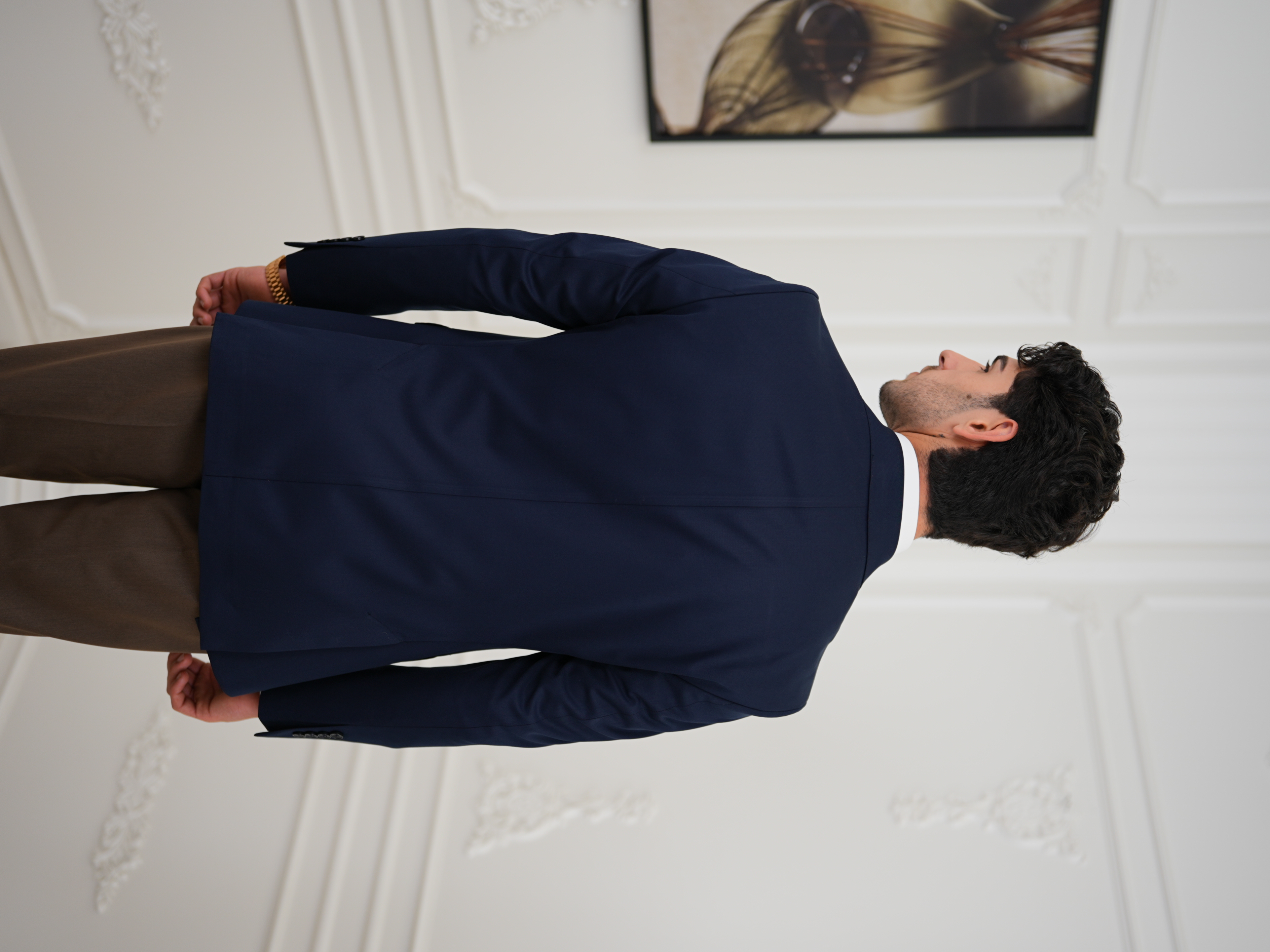 Premium İtalyan Stil Slim Fit Erkek Punto Dikişli Yarım Astarlı Ceket - Lacivert