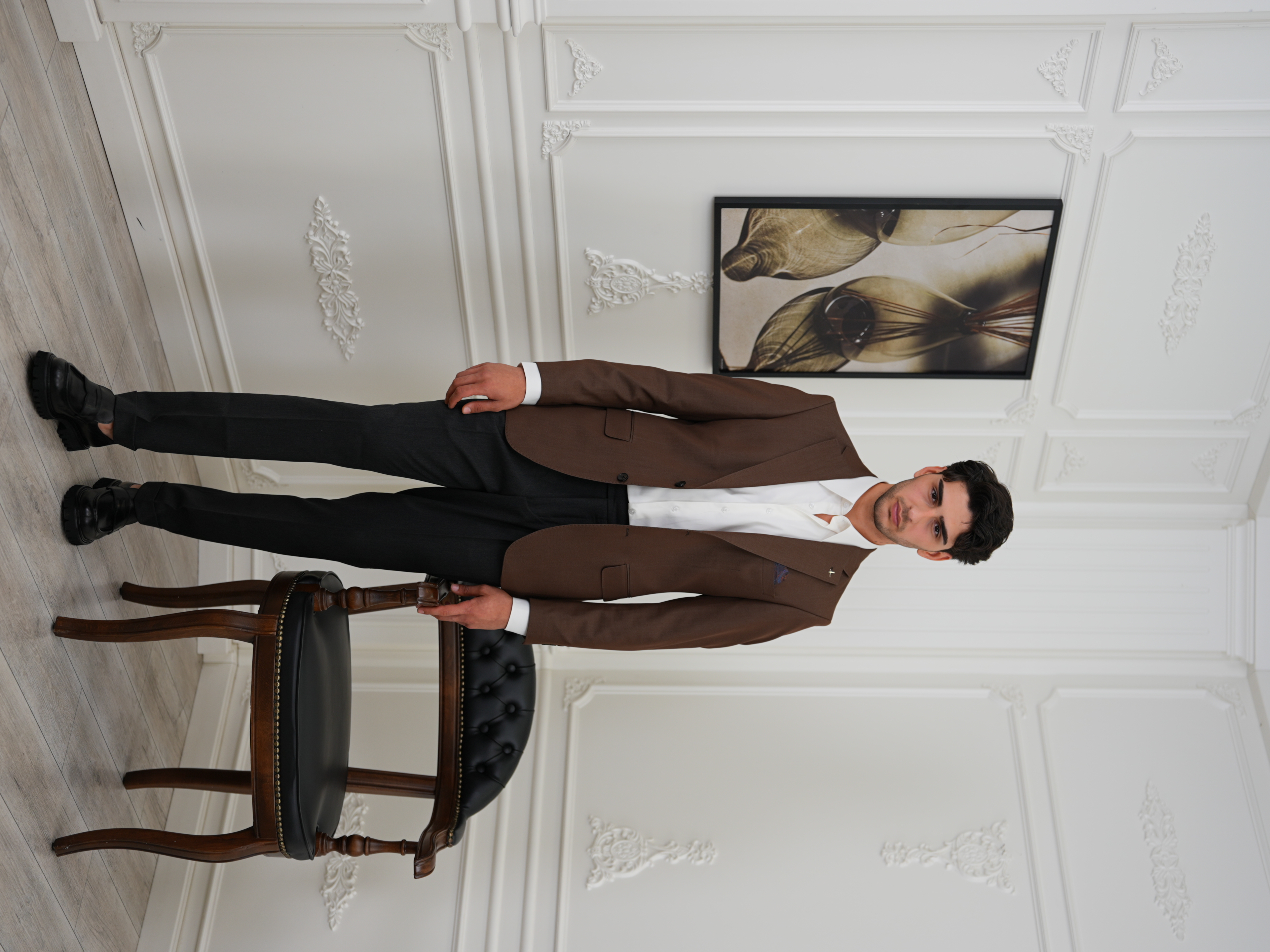 Premium İtalyan Stil Slim Fit Erkek Punto Dikişli Yarım Astarlı Ceket - Kahve