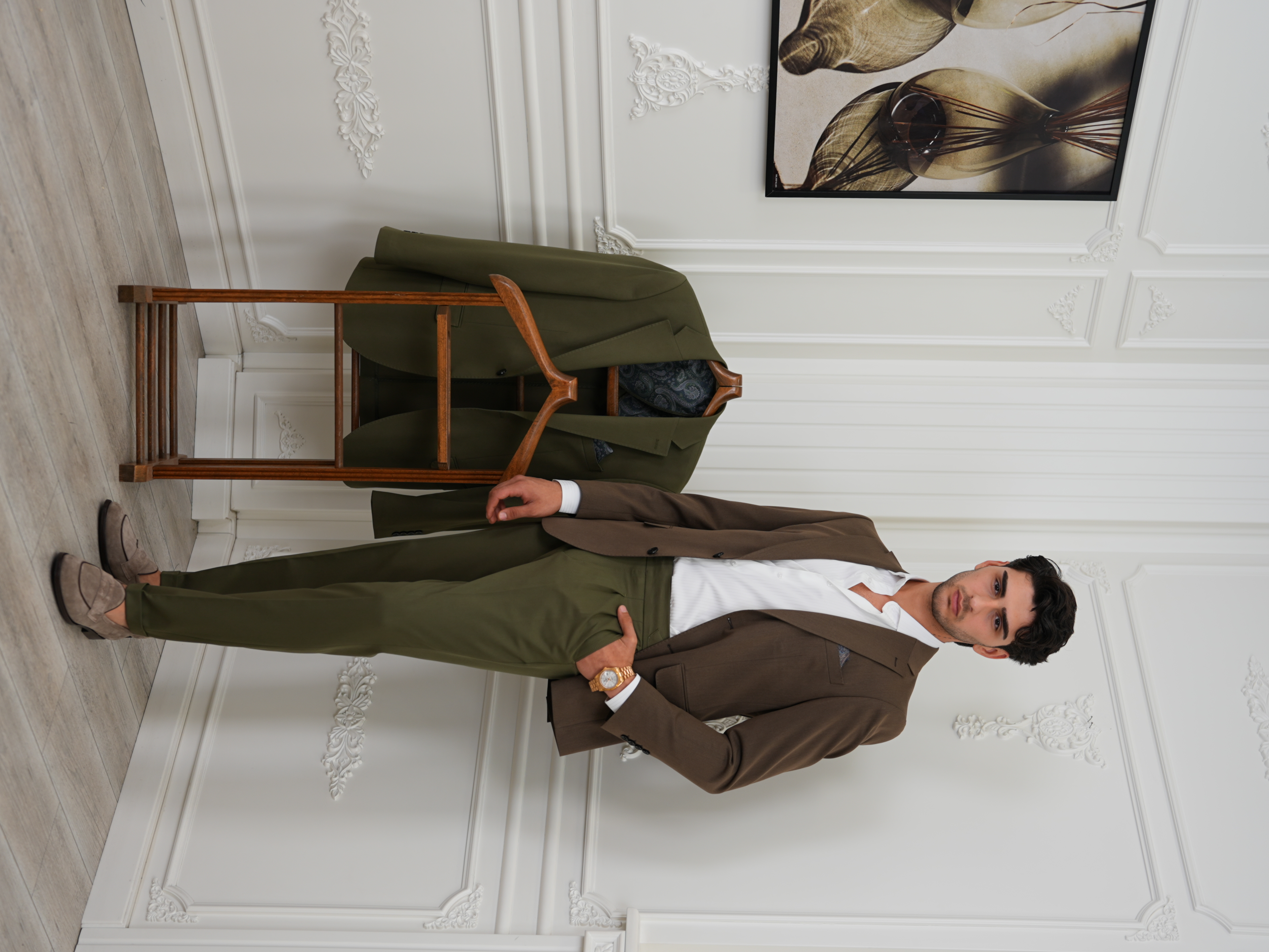 Premium İtalyan Stil Slim Fit Erkek Punto Dikişli Yarım Astarlı Ceket - Sütlü Kahve