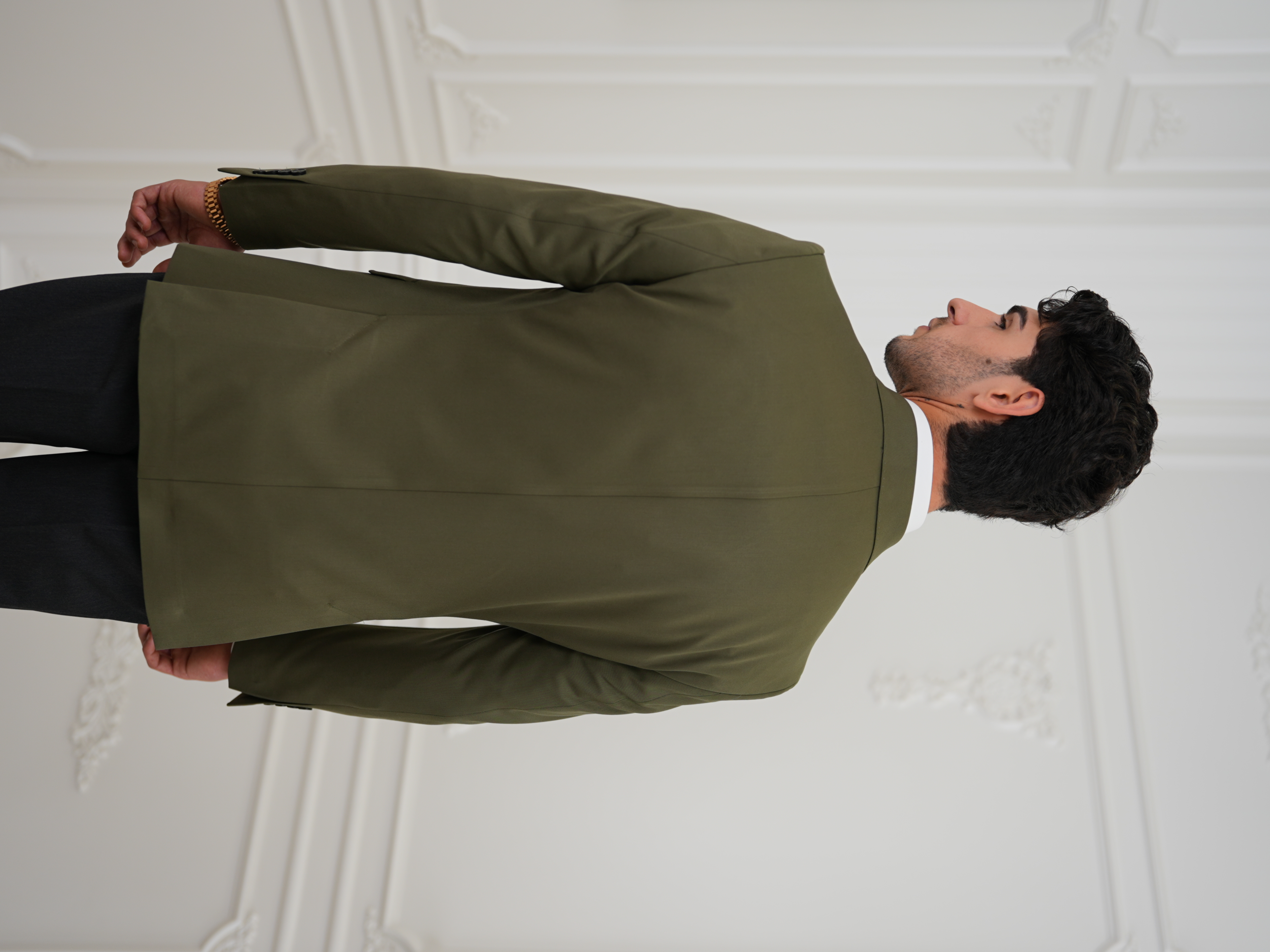 Premium İtalyan Stil Slim Fit Erkek Punto Dikişli Yarım Astarlı Ceket - Haki