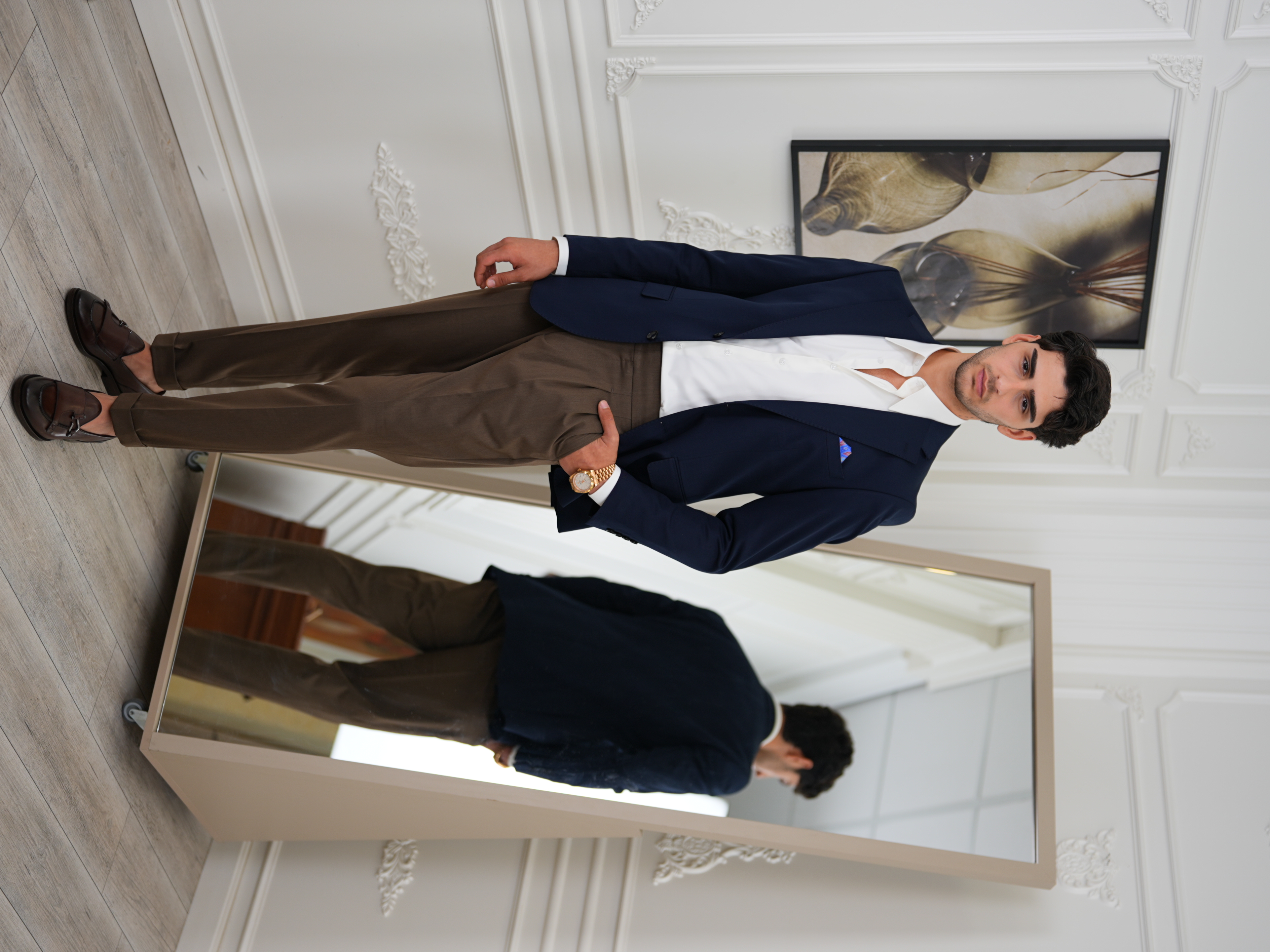 Premium İtalyan Stil Slim Fit Erkek Punto Dikişli Yarım Astarlı Ceket - Lacivert