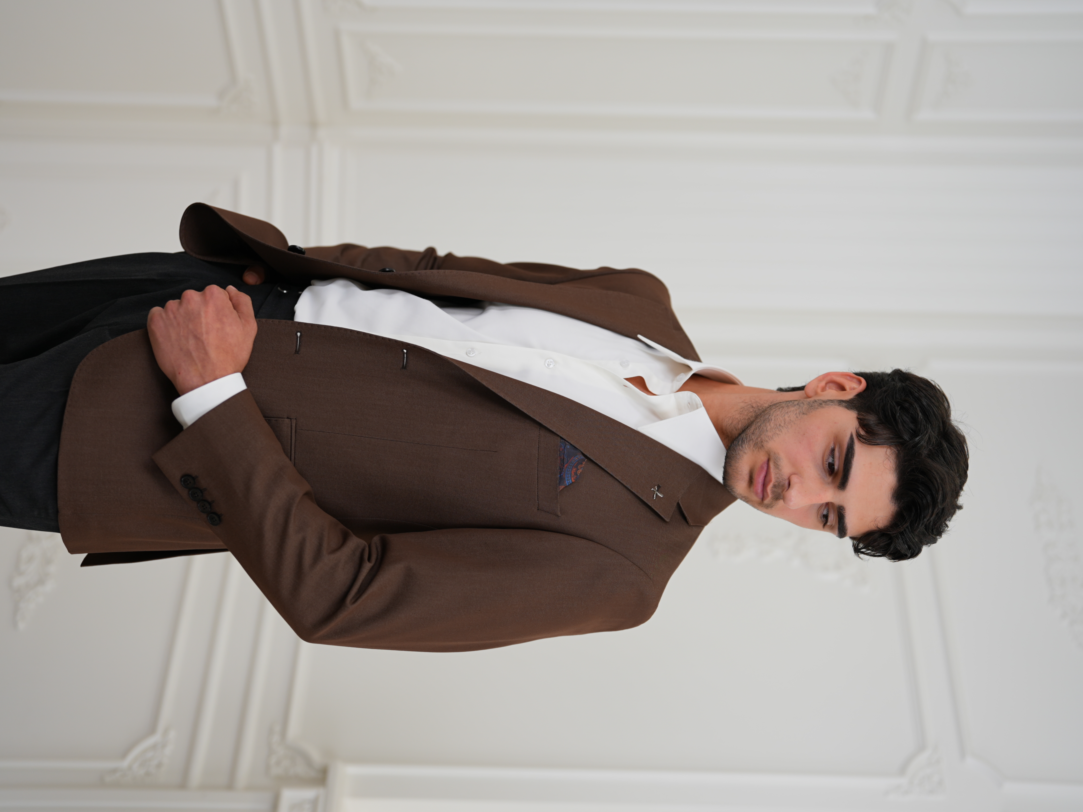 Premium İtalyan Stil Slim Fit Erkek Punto Dikişli Yarım Astarlı Ceket - Kahve