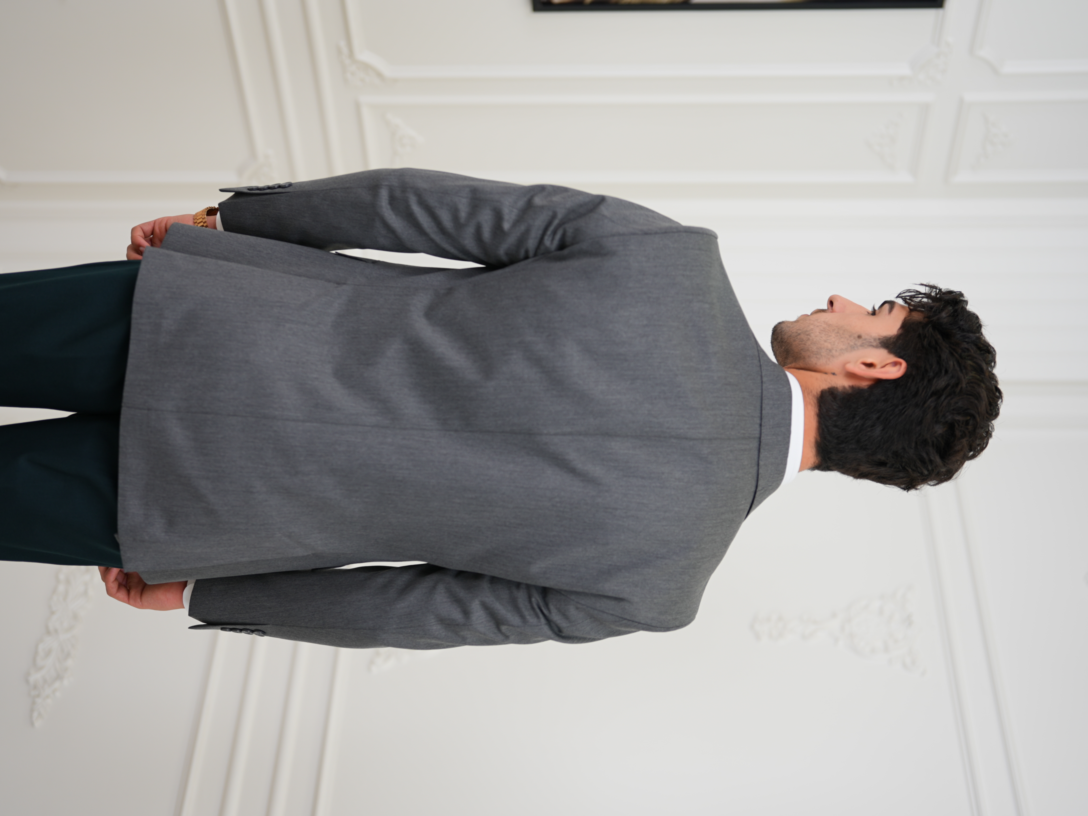 Premium İtalyan Stil Slim Fit Erkek Punto Dikişli Yarım Astarlı Ceket - Füme