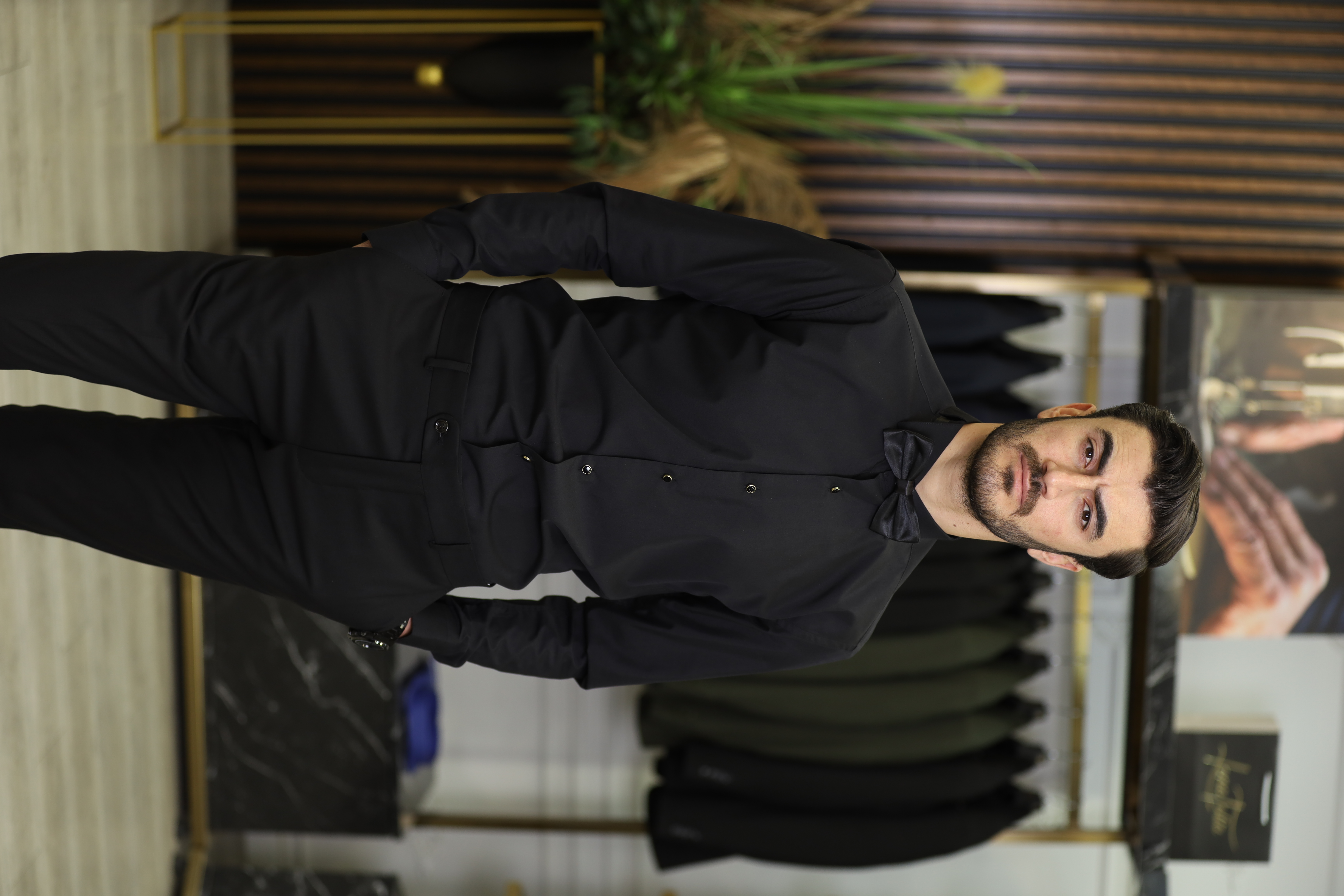 Slim Fit Damatlık Gömlek - Siyah