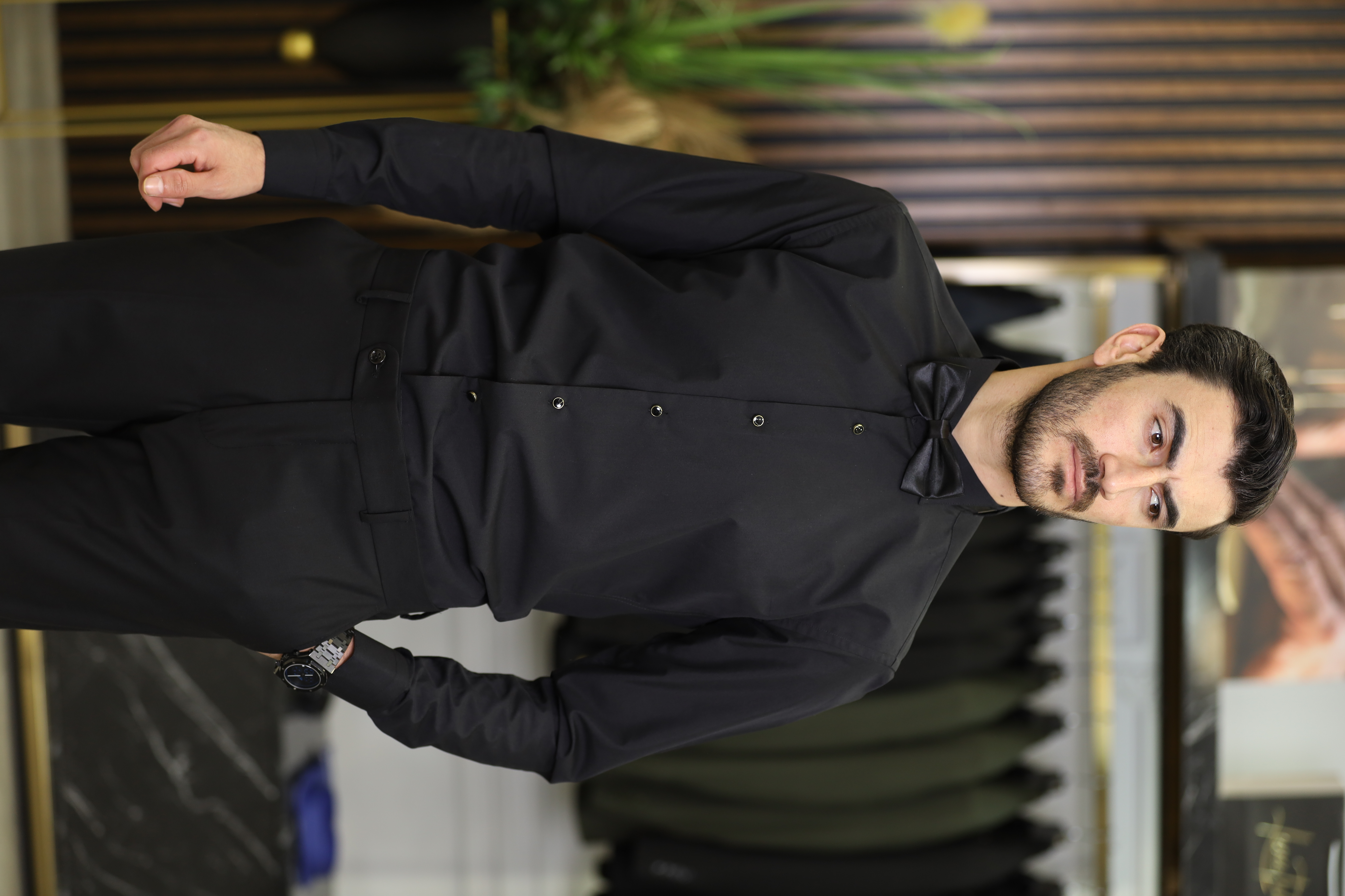 Slim Fit Damatlık Gömlek - Siyah