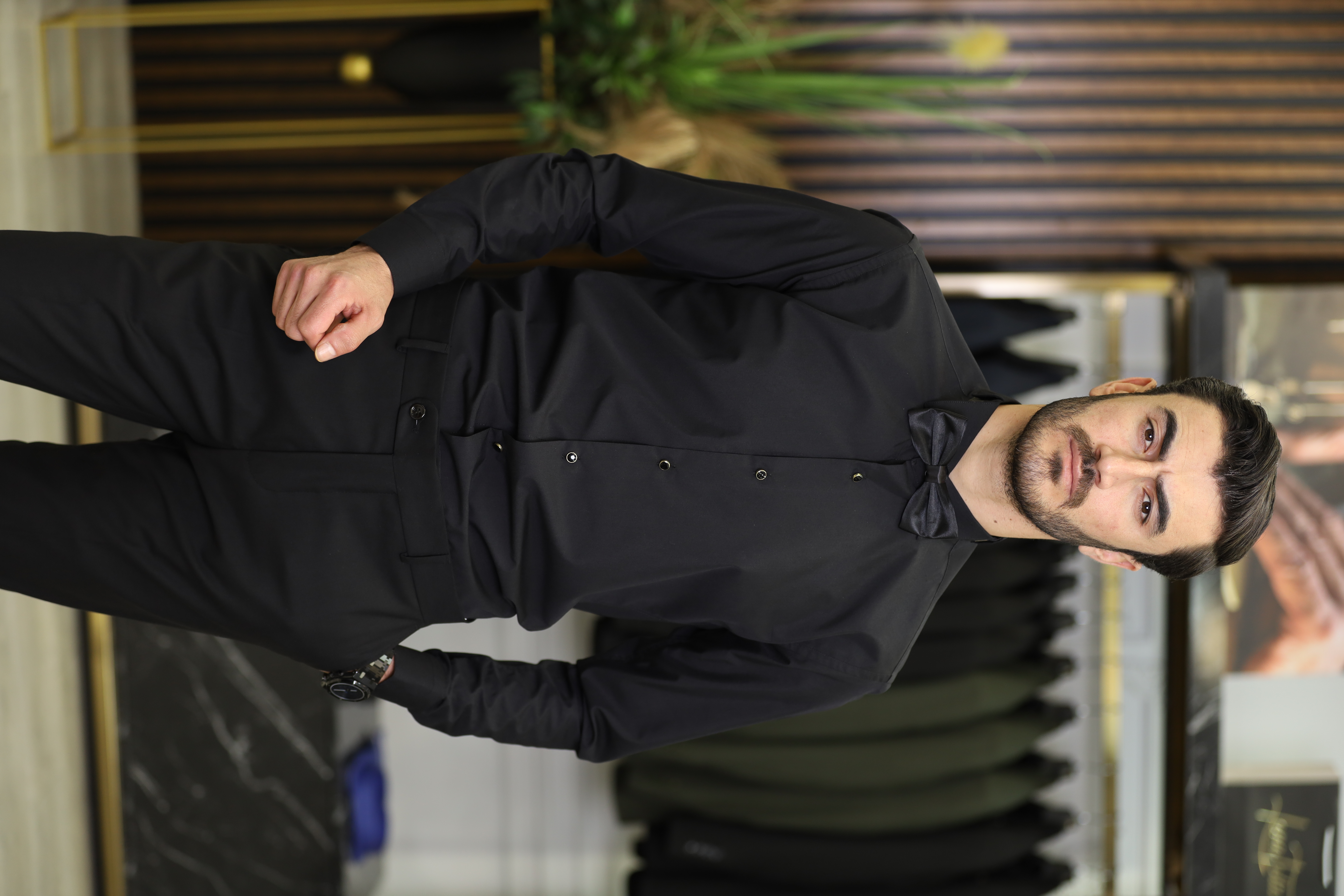 Slim Fit Damatlık Gömlek - Siyah