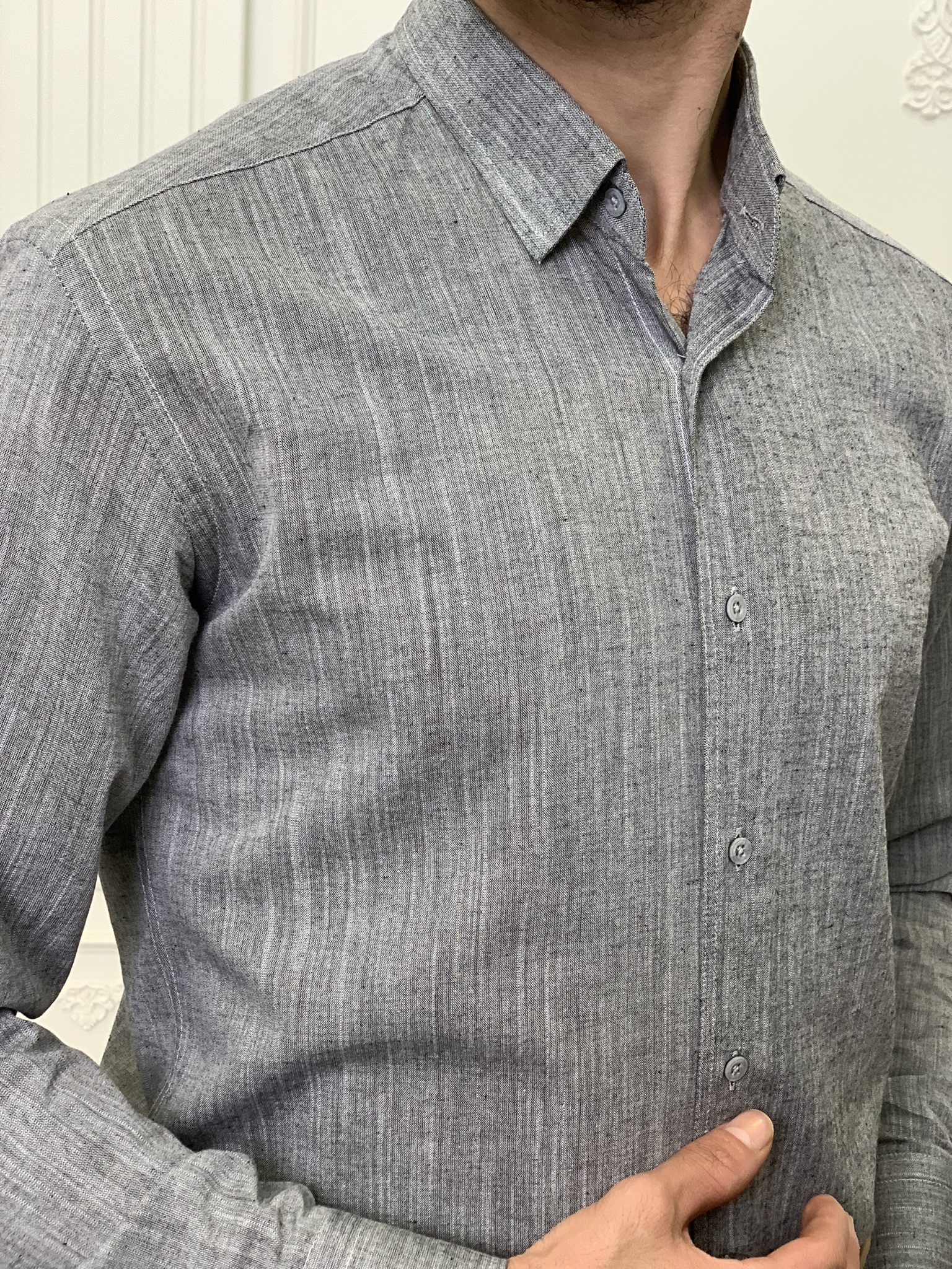 Slim Fit İtalyan Kesim Erkek Gömlek-Gri