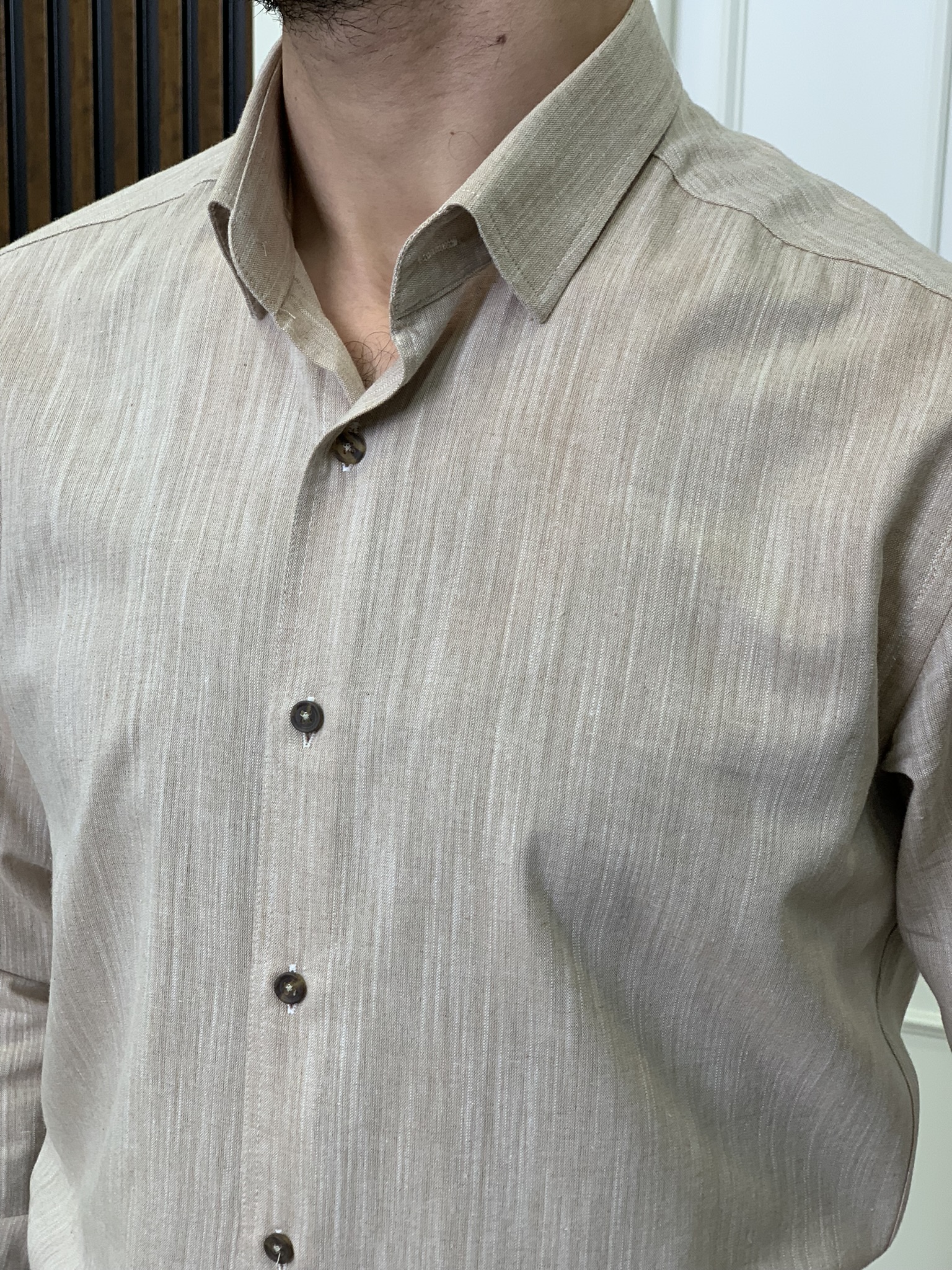 Slim Fit İtalyan Kesim Erkek Gömlek-Kahve