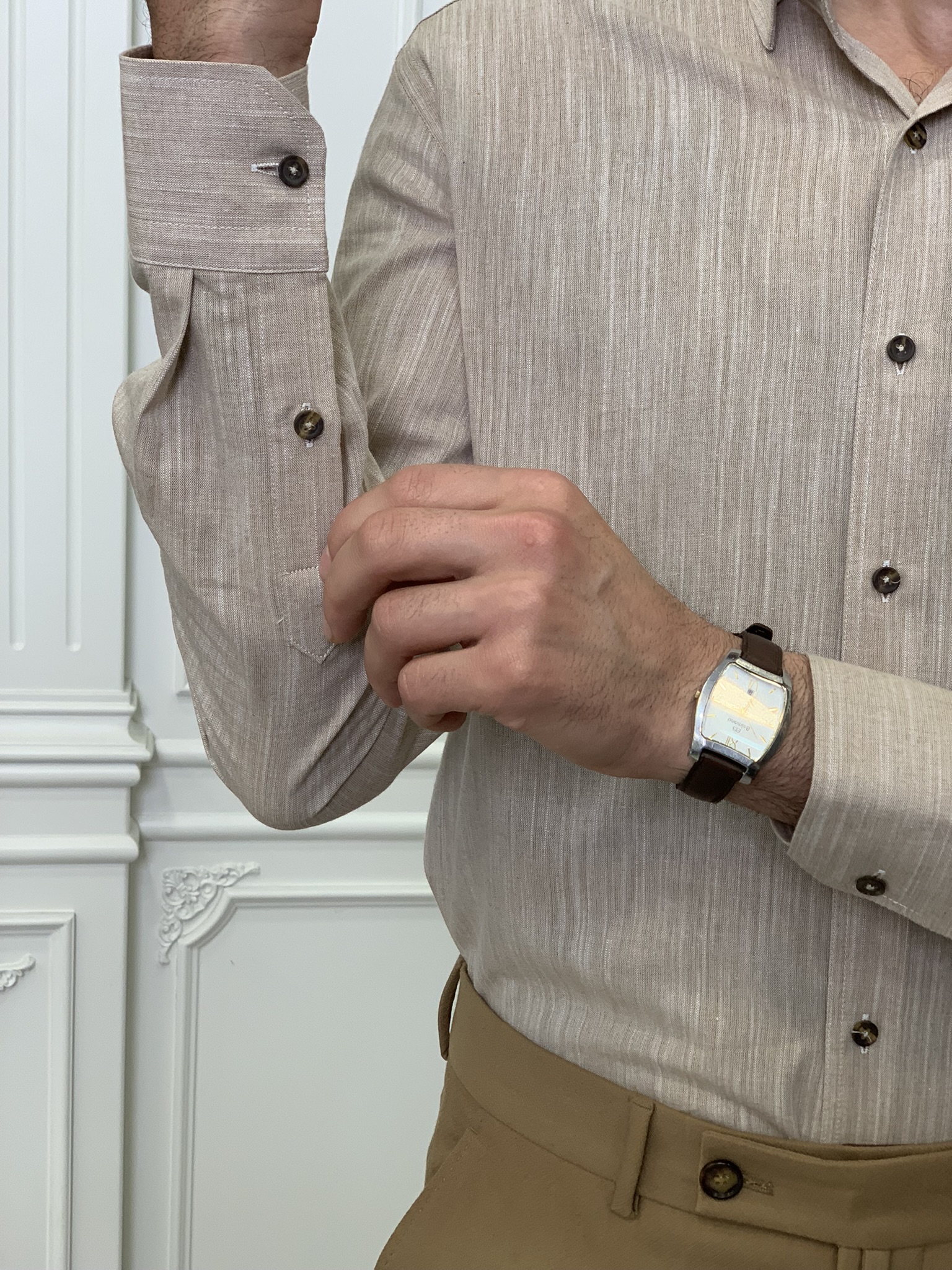 Slim Fit İtalyan Kesim Erkek Gömlek-Kahve