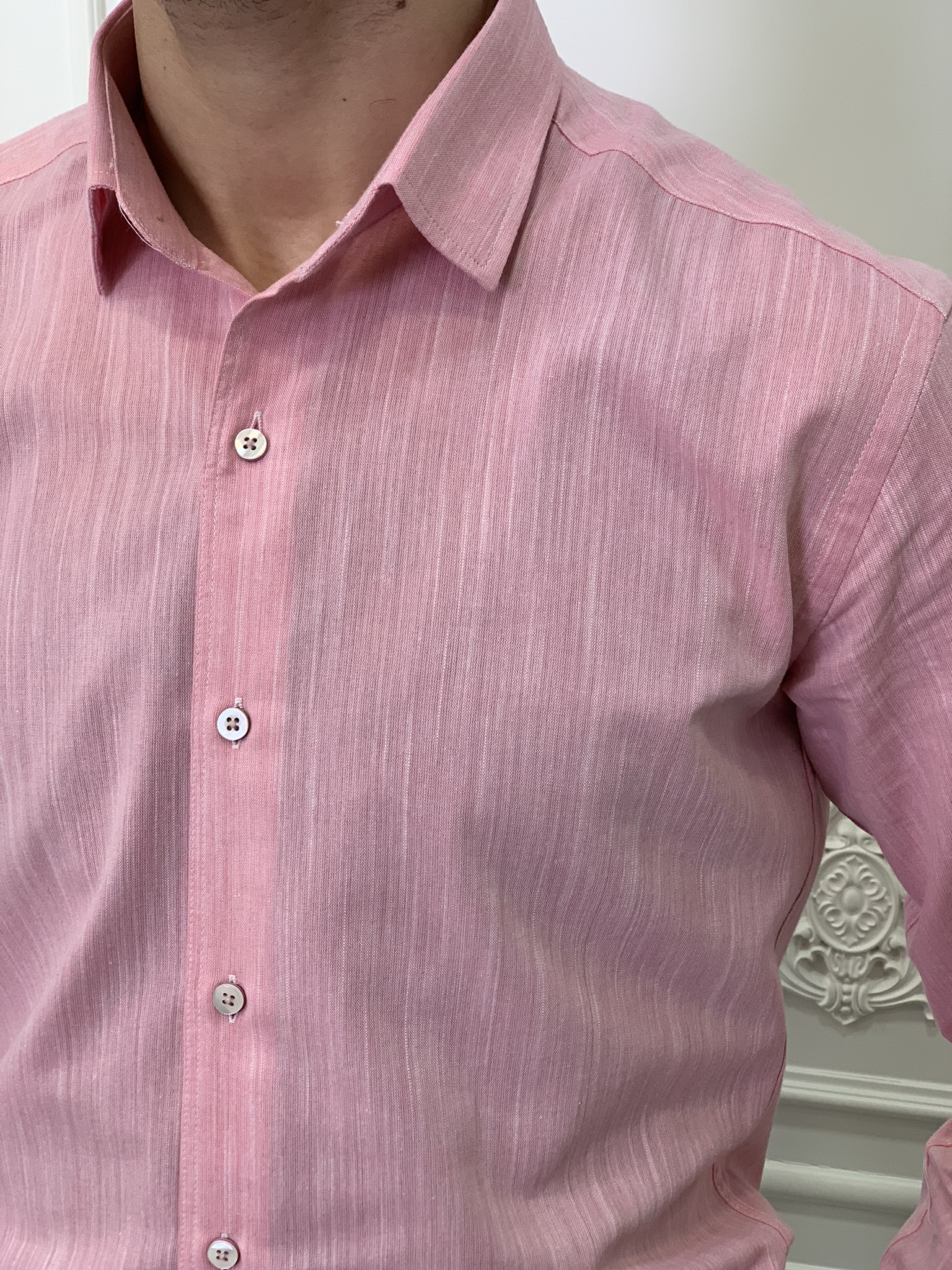 Slim Fit İtalyan Kesim Erkek Gömlek-Pembe
