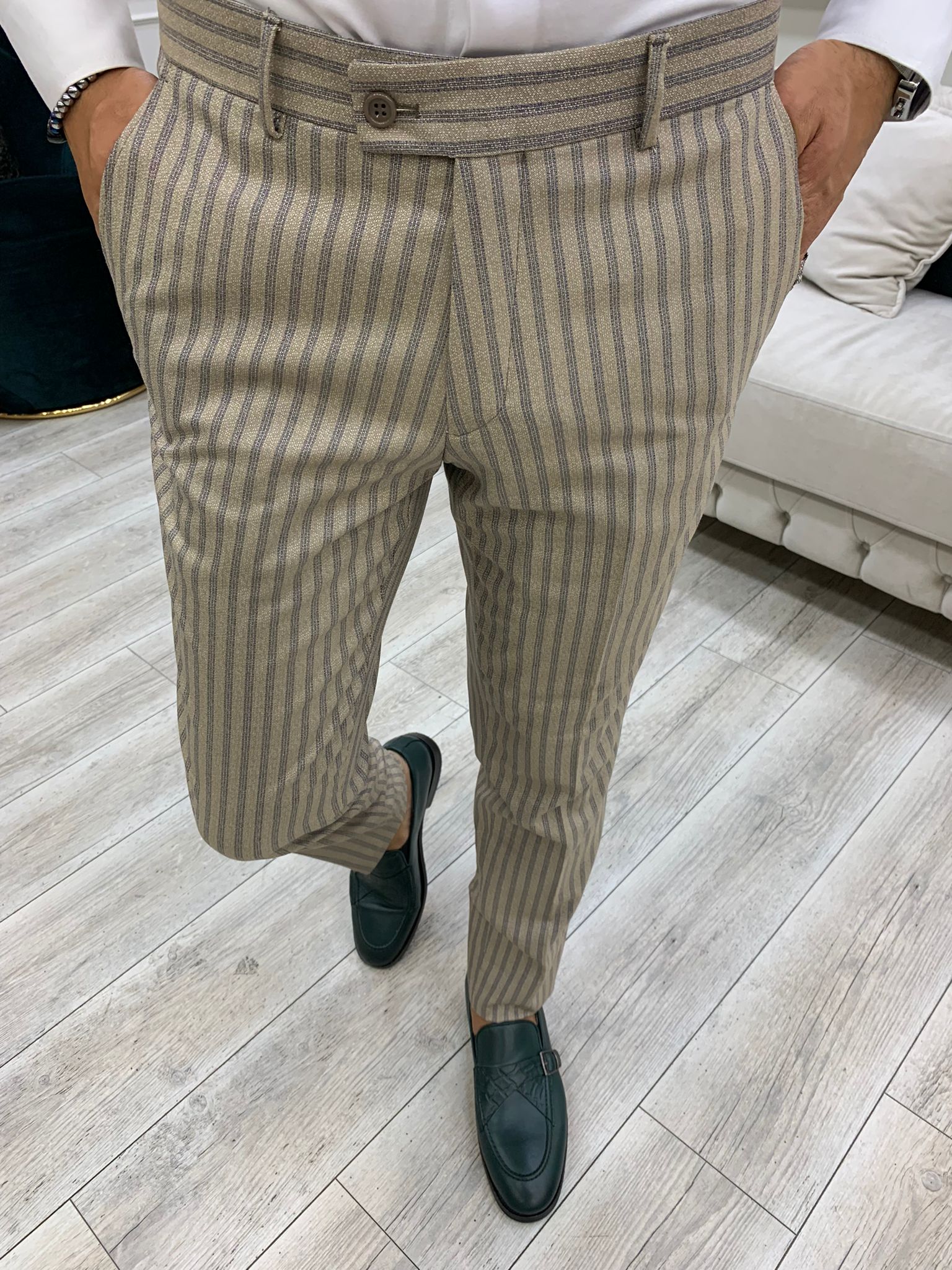 Pantaloni giacca da abito doppiopetto slim fit - Crema