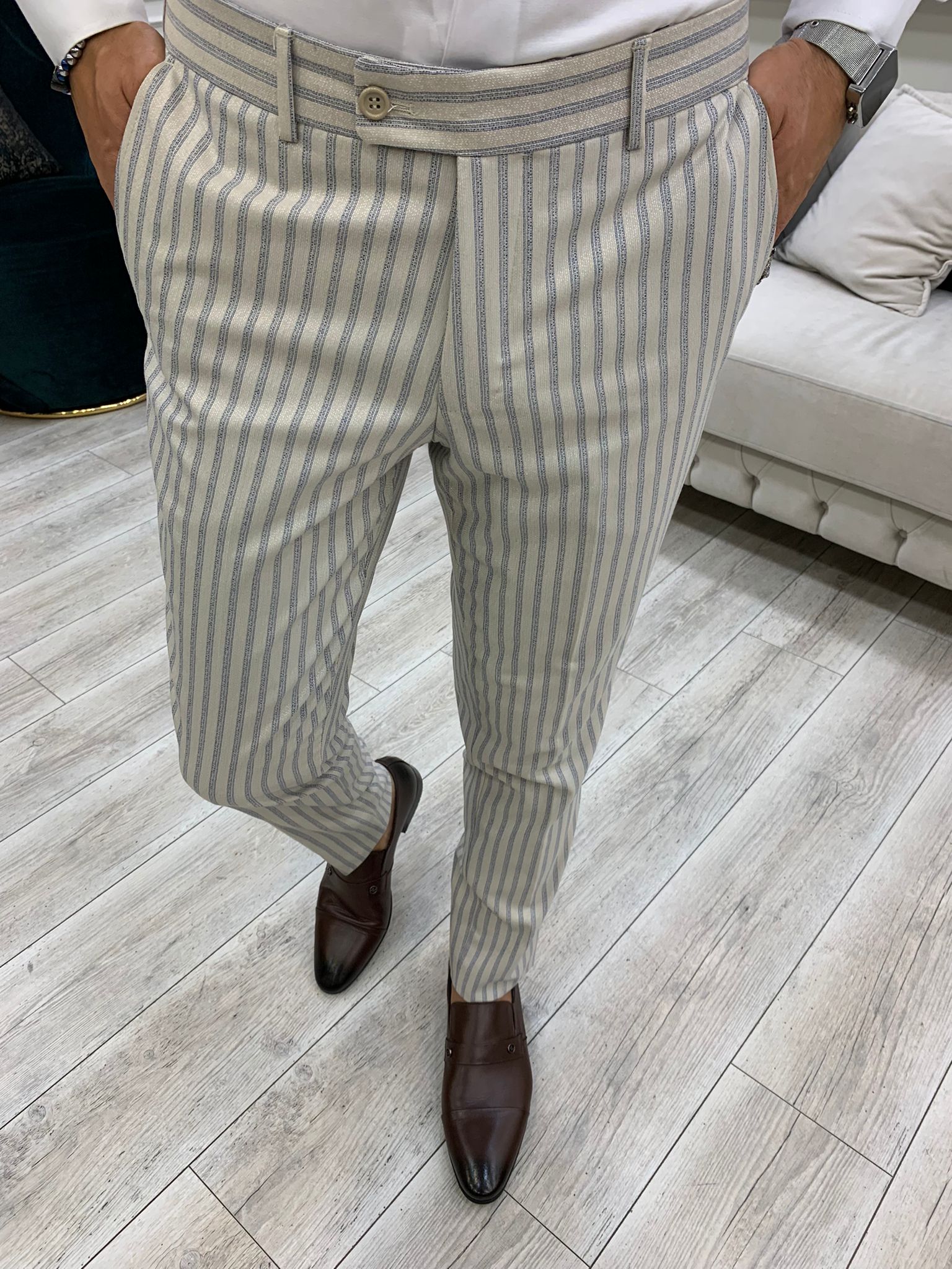 Pantaloni giacca da abito doppiopetto slim fit - Beige