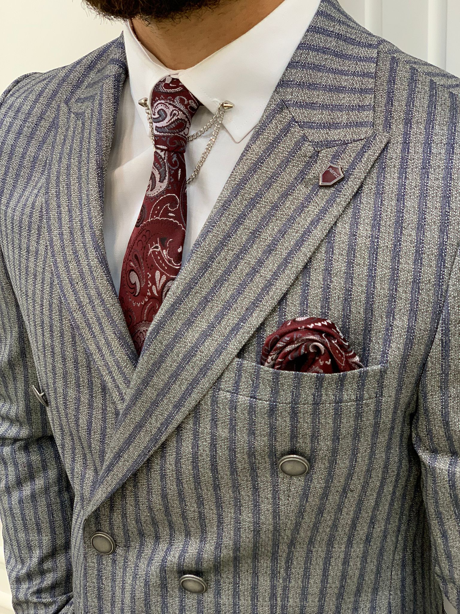 Pantaloni da giacca da abito slim fit doppiopetto - Grigi