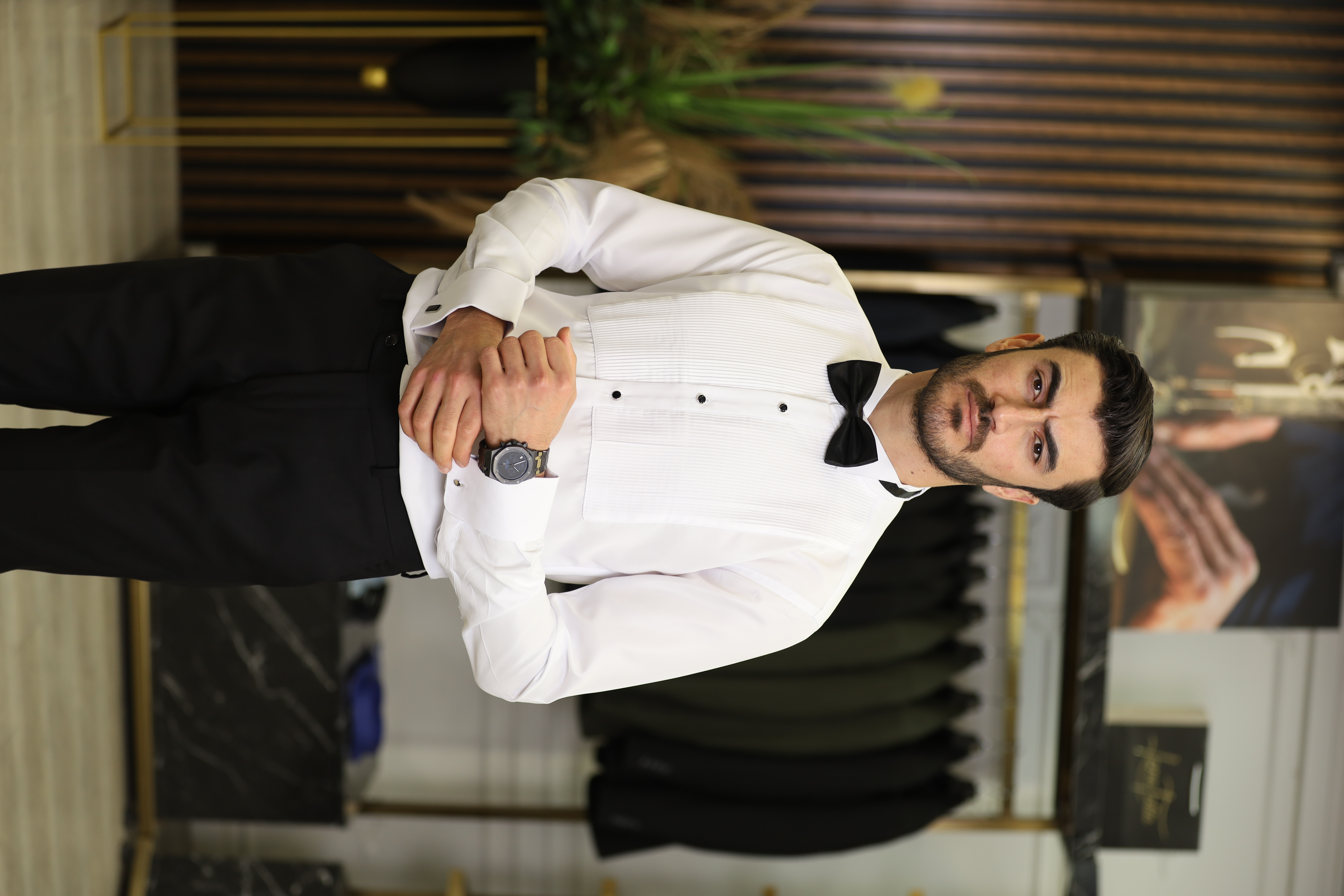 Slim Fit Pliseli Damatlık Gömlek - Beyaz