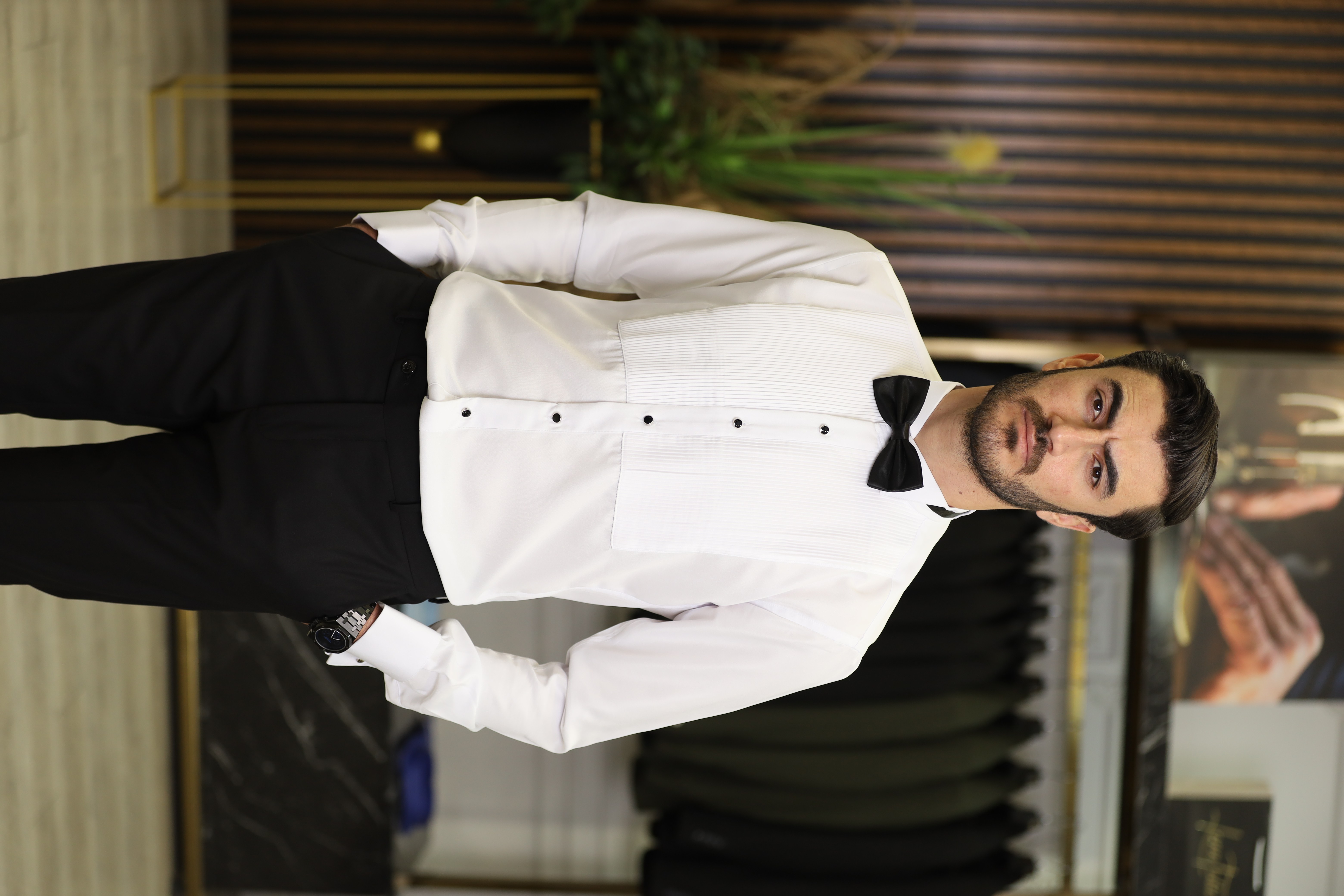 Slim Fit Pliseli Damatlık Gömlek - Beyaz