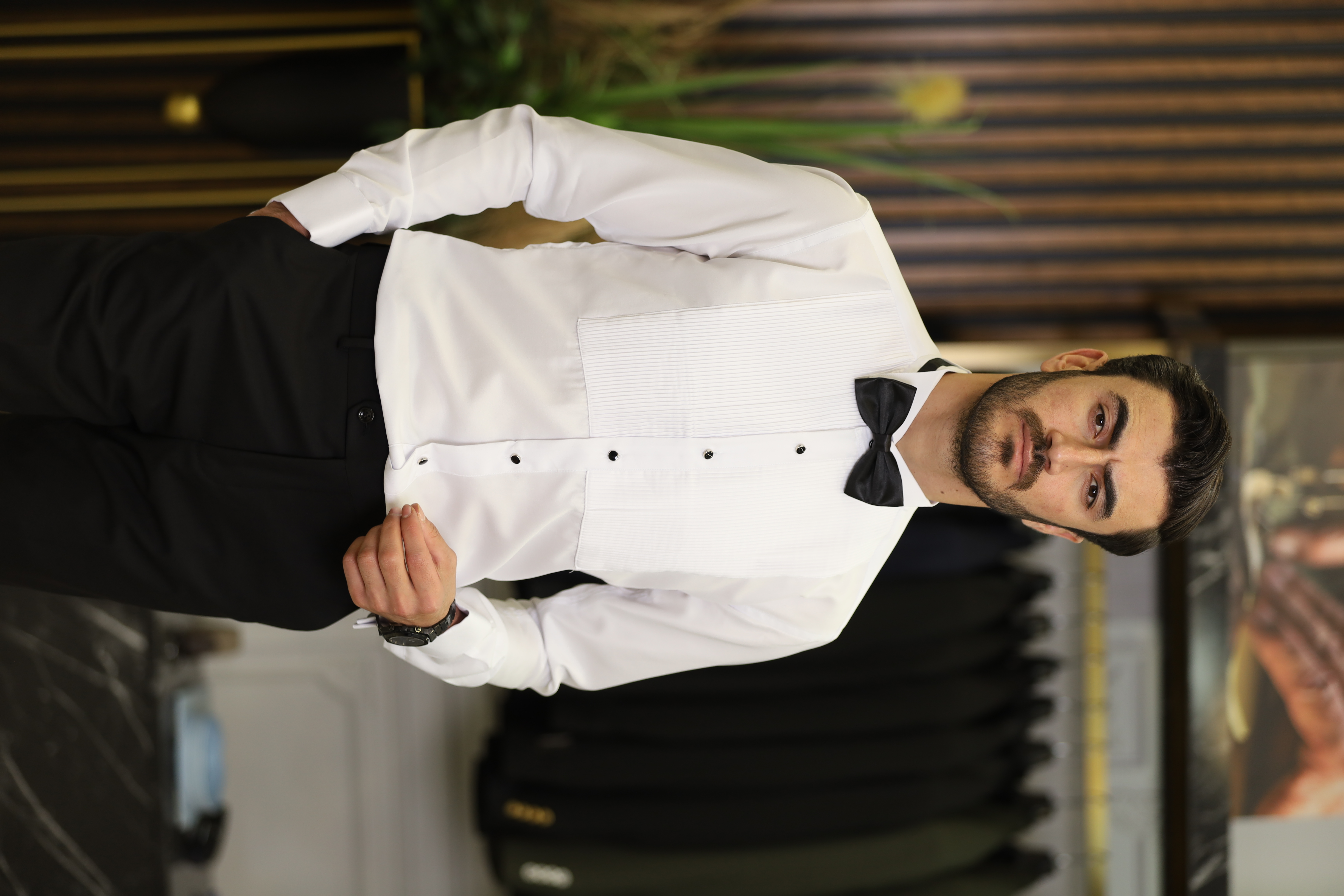 Slim Fit Pliseli Damatlık Gömlek - Beyaz