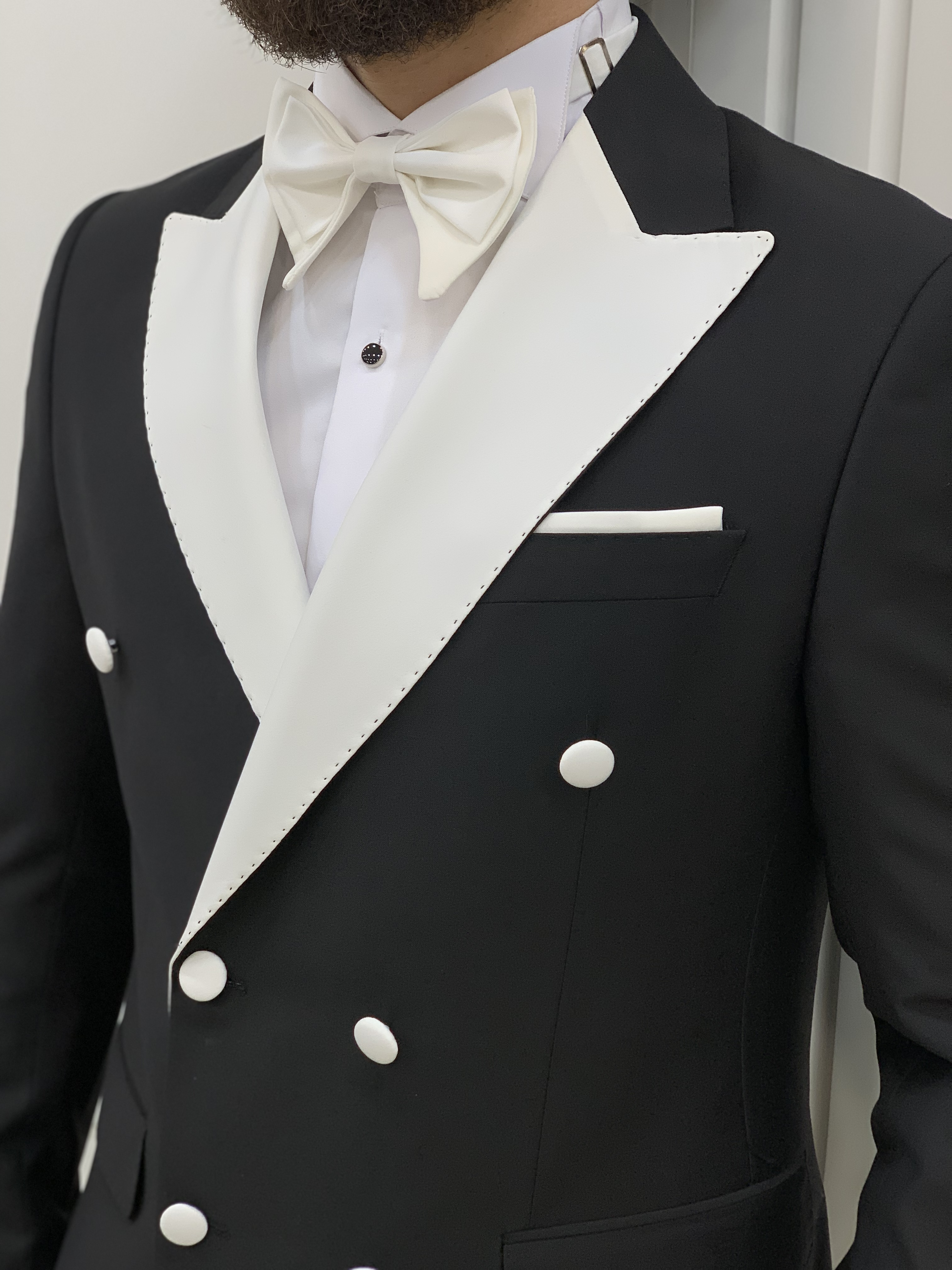 Slim Fit Tuxedo Groom Suit Jacket Trousers Bow Tie - White