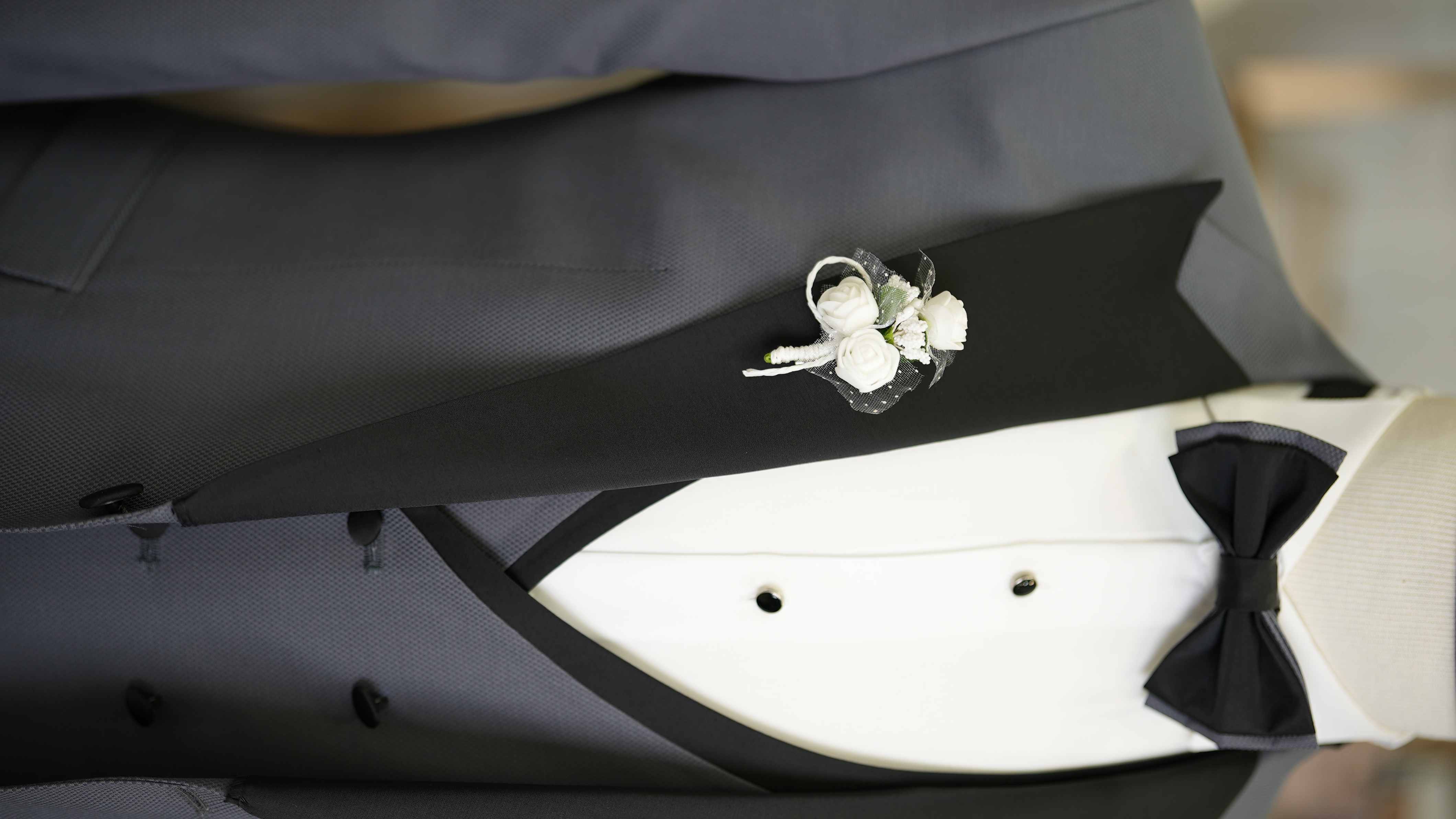 Slim Fit Smokin Damatlık Ceket Yelek Pantolon Papyon - Gri