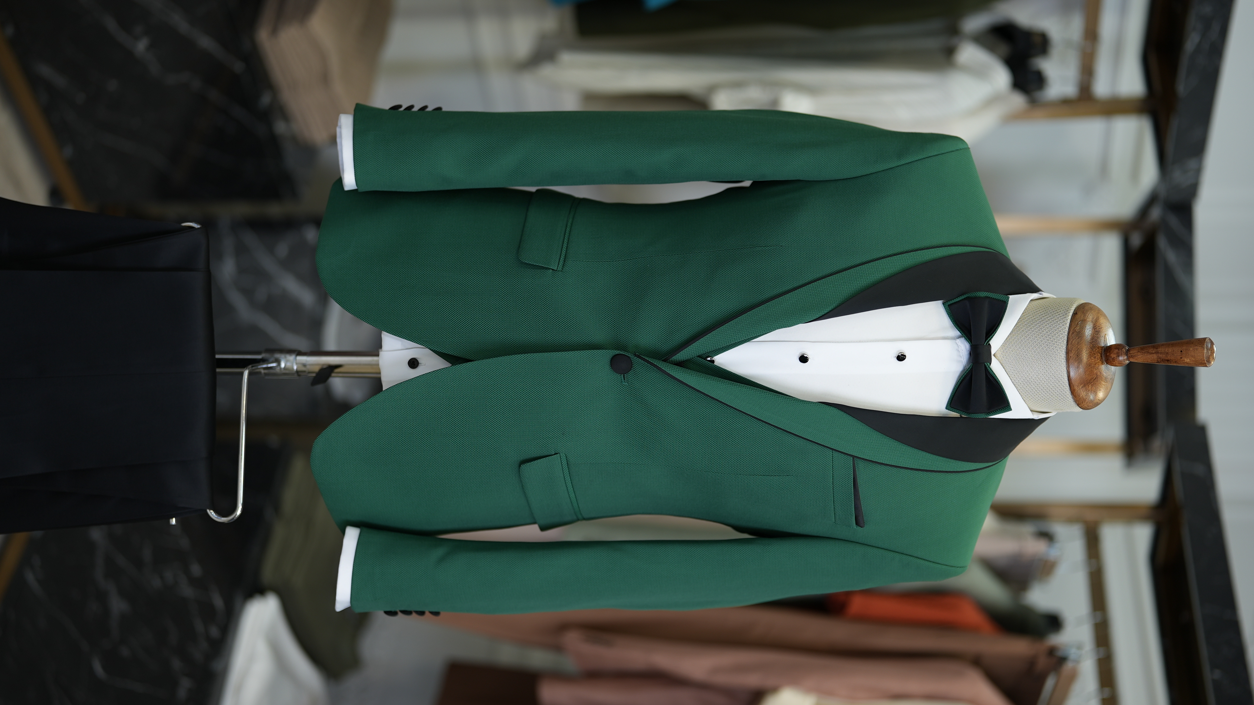 Giacca da smoking da sposo slim fit, gilet, pantaloni, papillon - Verde