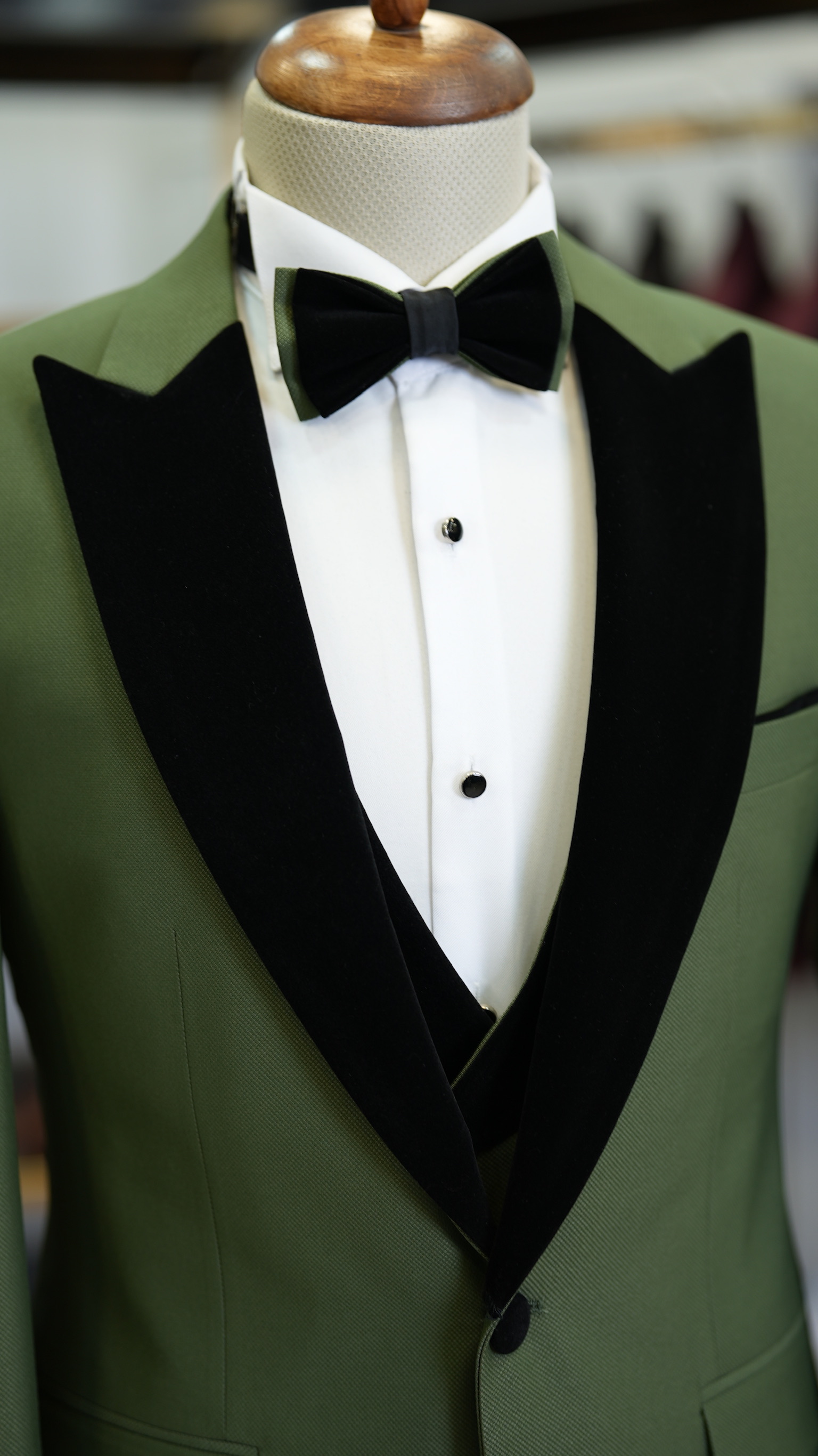 Giacca da smoking da sposo slim fit, gilet, pantaloni, papillon - Verde