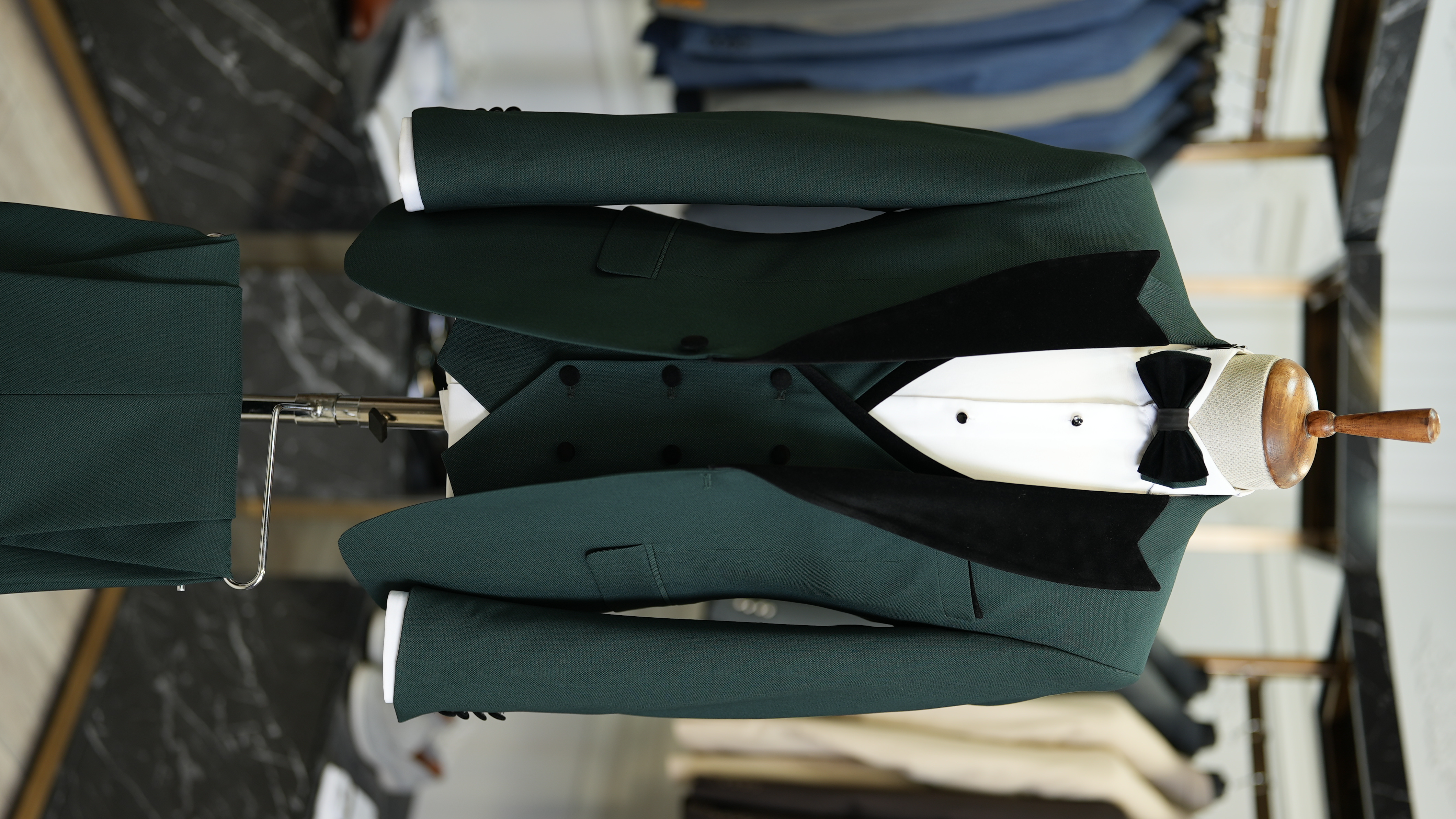 Giacca da smoking da sposo slim fit, gilet, pantaloni, papillon - kaki