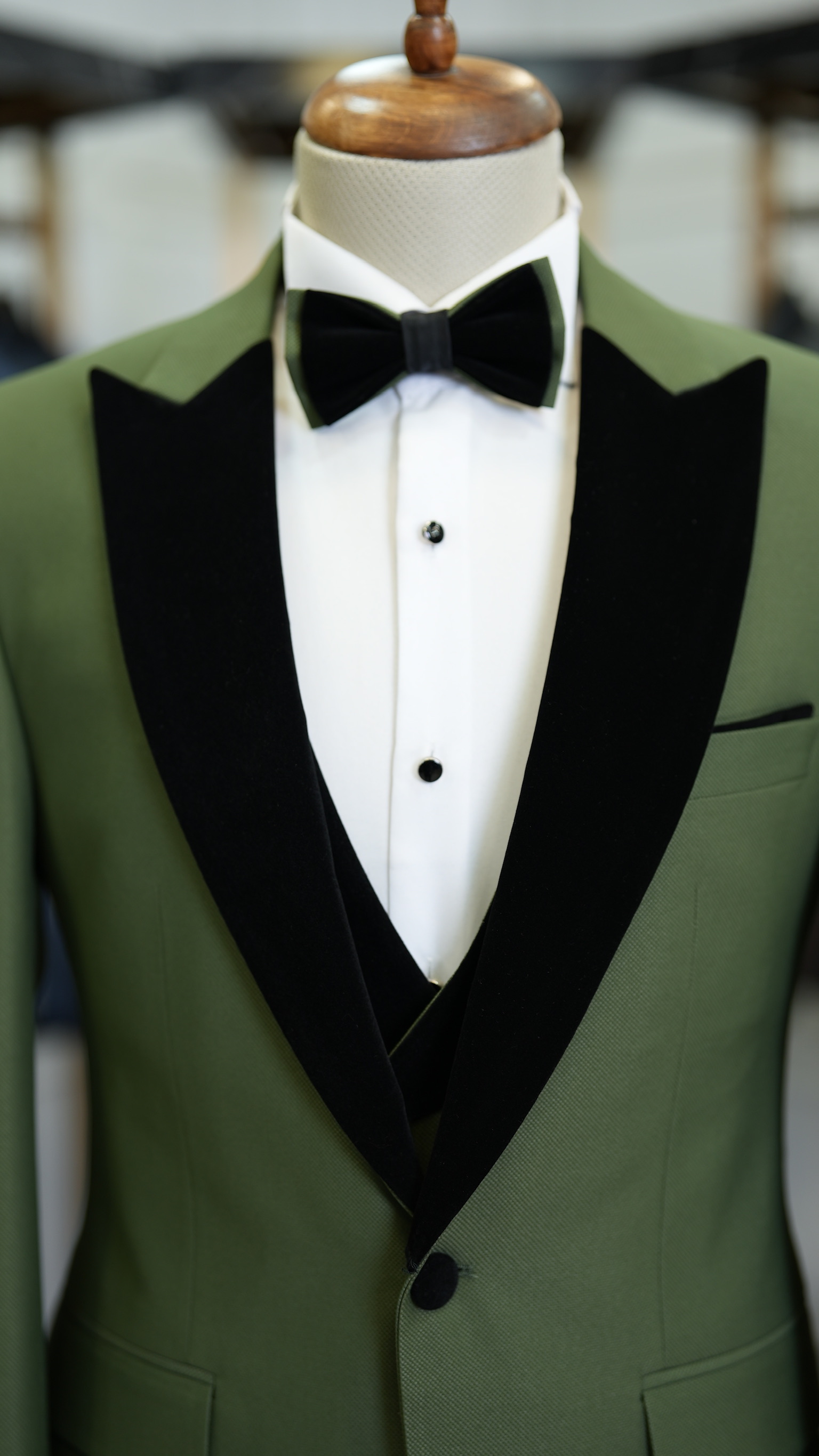 Giacca da smoking da sposo slim fit, gilet, pantaloni, papillon - Verde