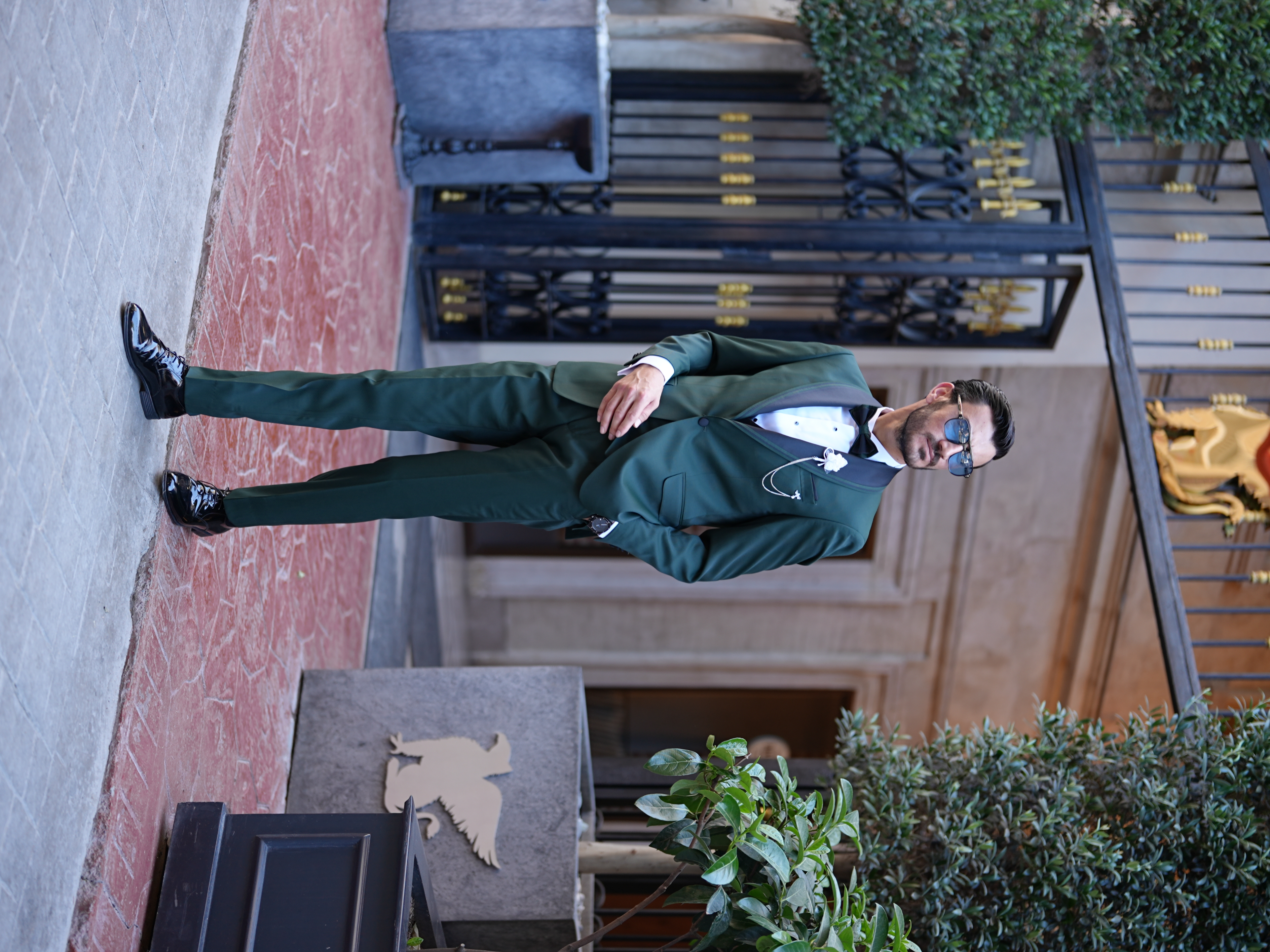 Giacca da smoking da sposo slim fit, gilet, pantaloni, papillon - Verde