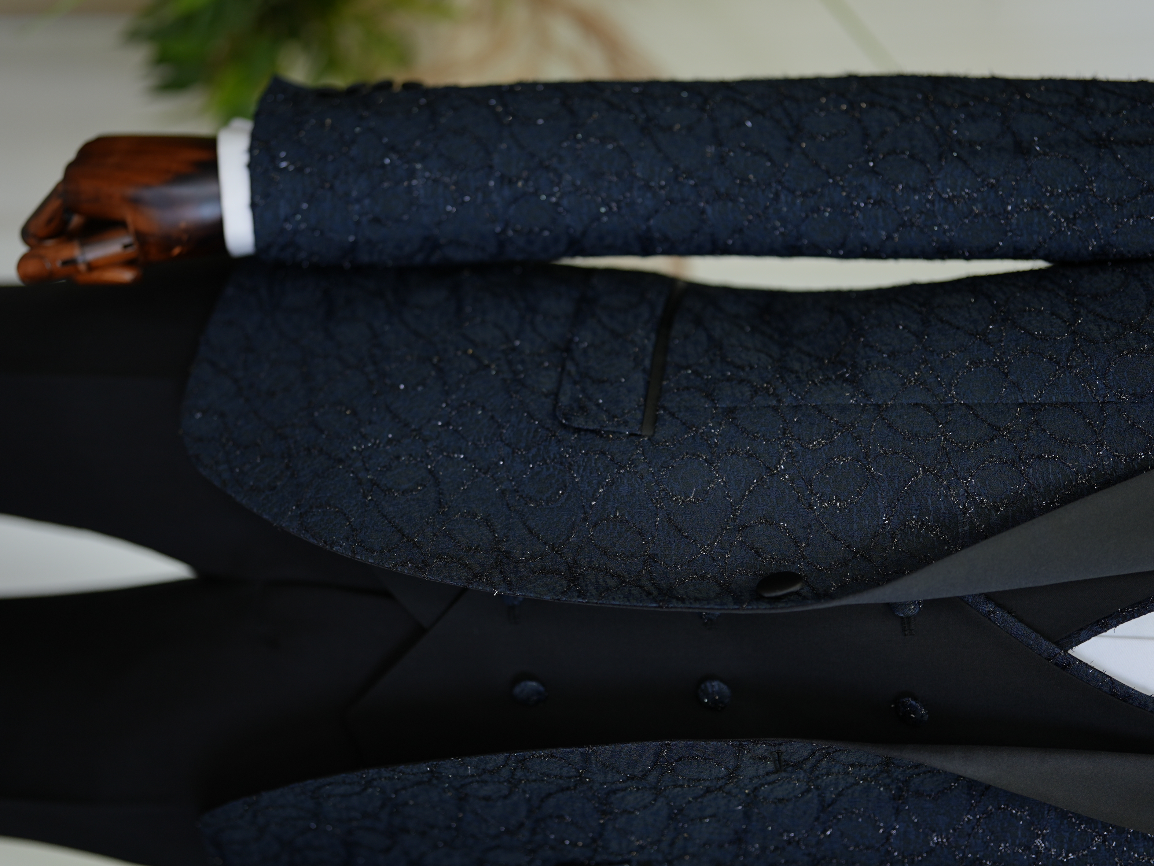 Abito da smoking da sposo slim fit, giacca, gilet, pantaloni, papillon - Blu navy