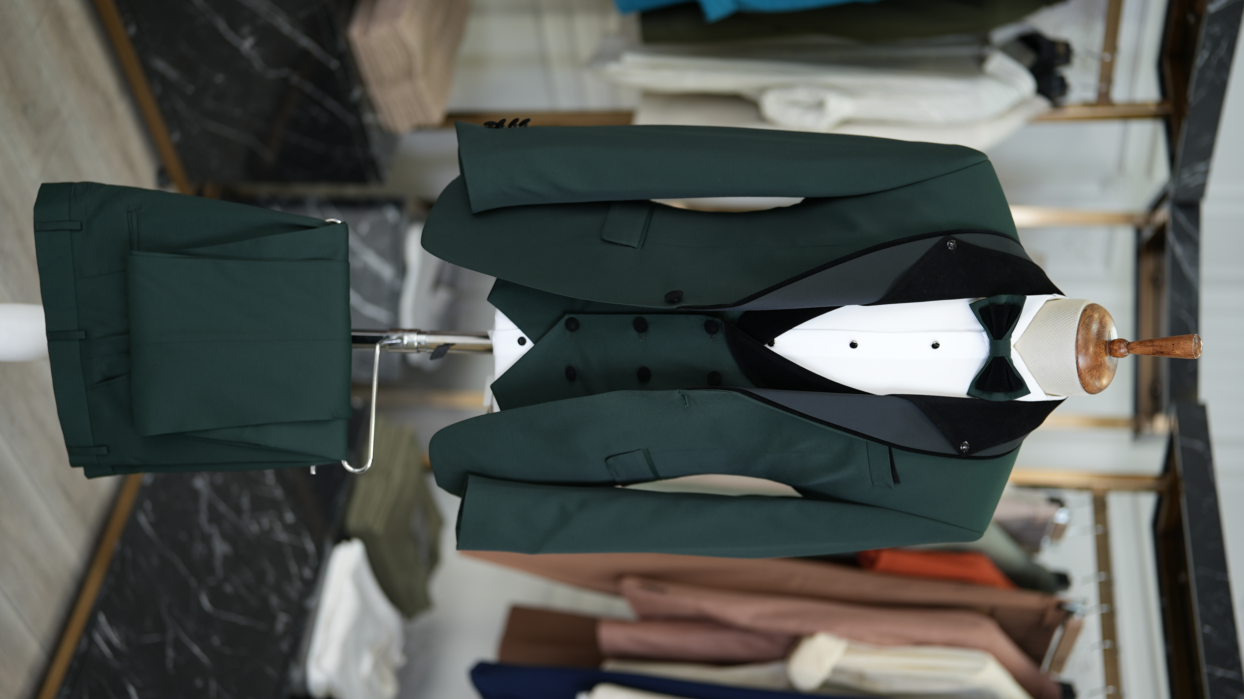 Giacca da smoking da sposo slim fit, gilet, pantaloni, papillon - Verde