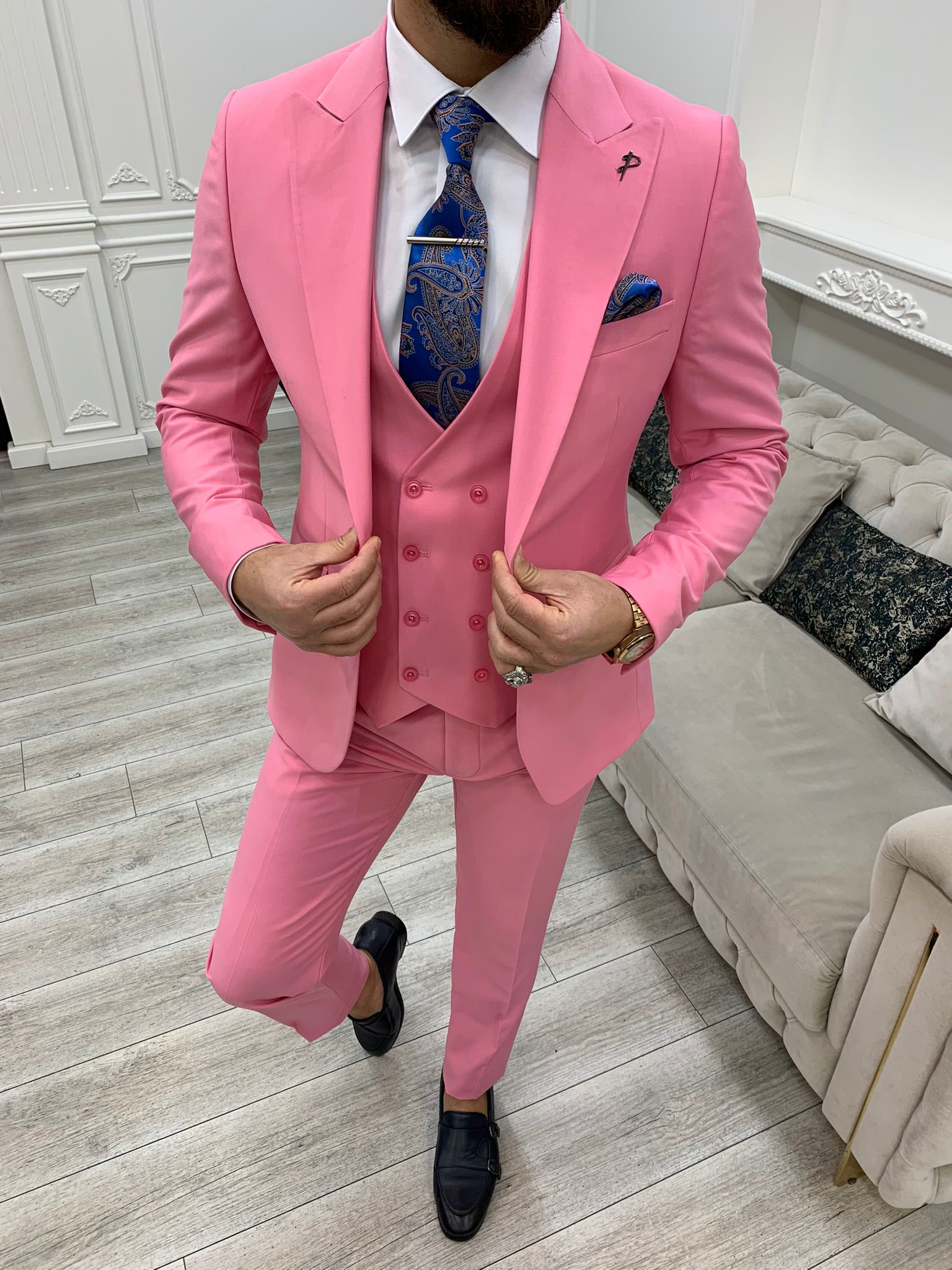 Pantaloni gilet giacca da abito slim fit - rosa