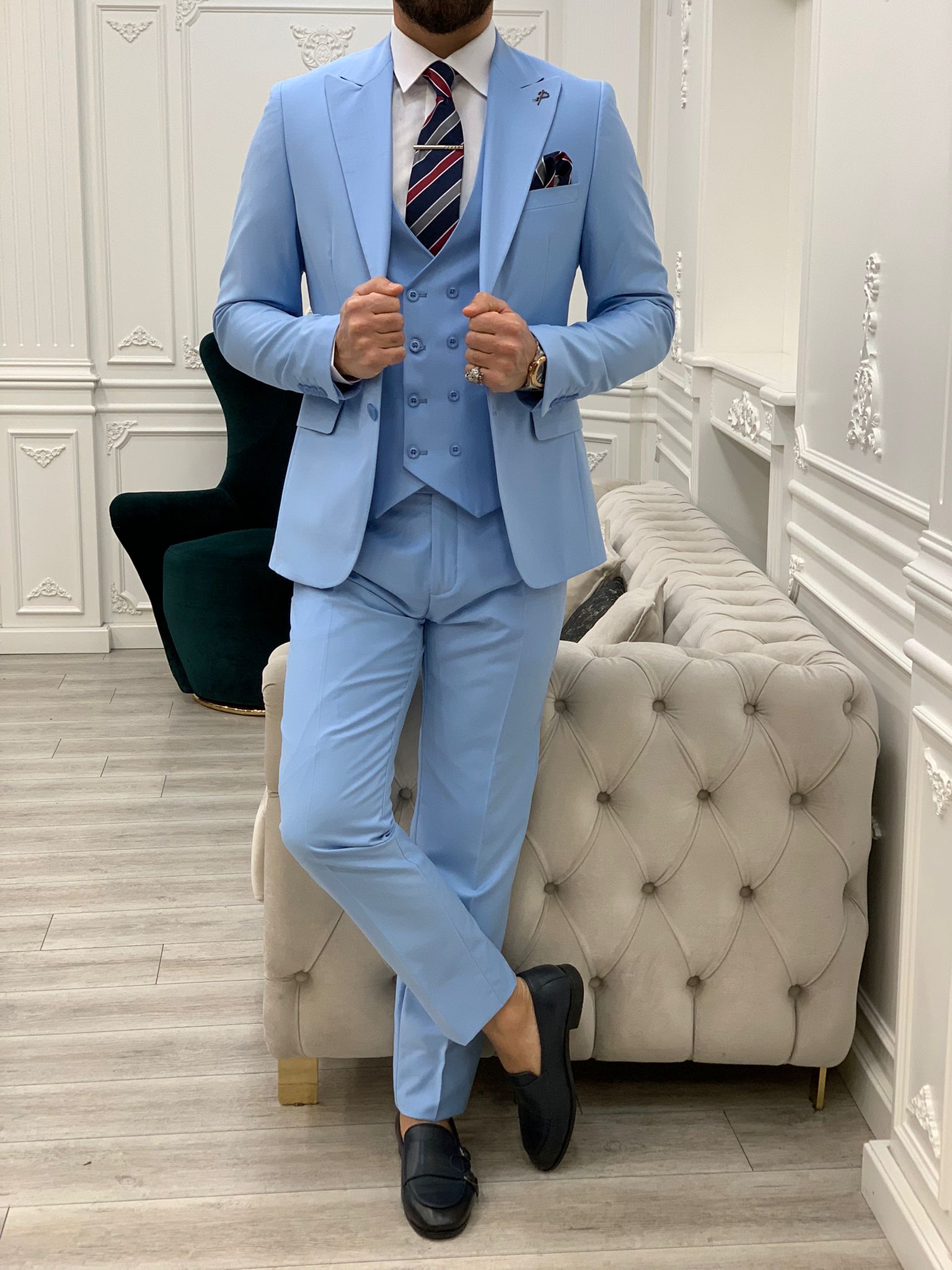 Pantaloni gilet giacca da abito slim fit - Blu ghiaccio