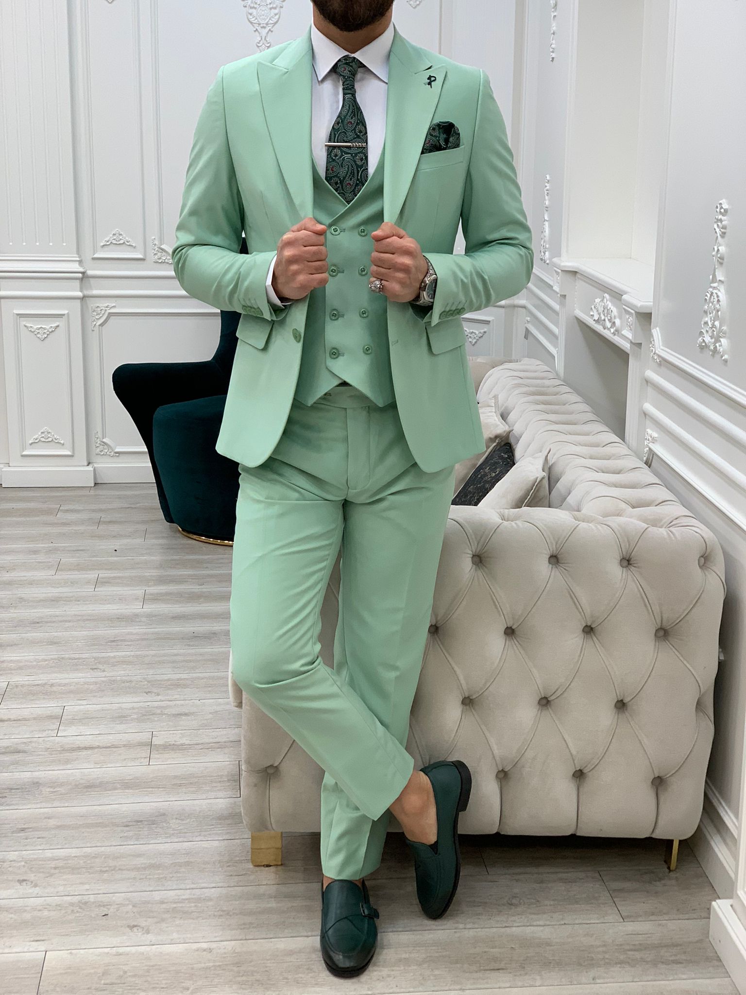 Pantaloni gilet giacca da abito slim fit - Verde acqua