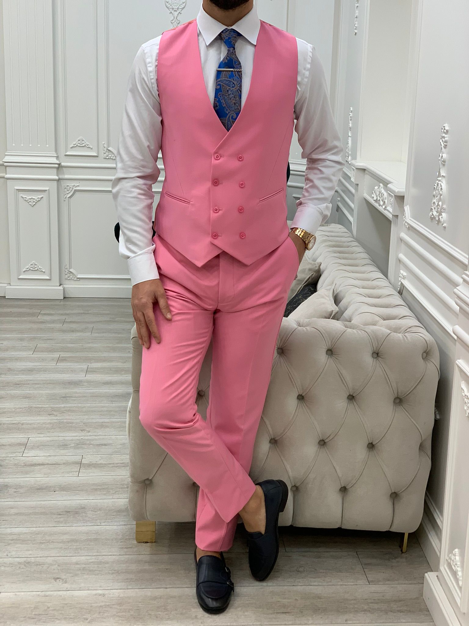 Pantaloni gilet giacca da abito slim fit - rosa
