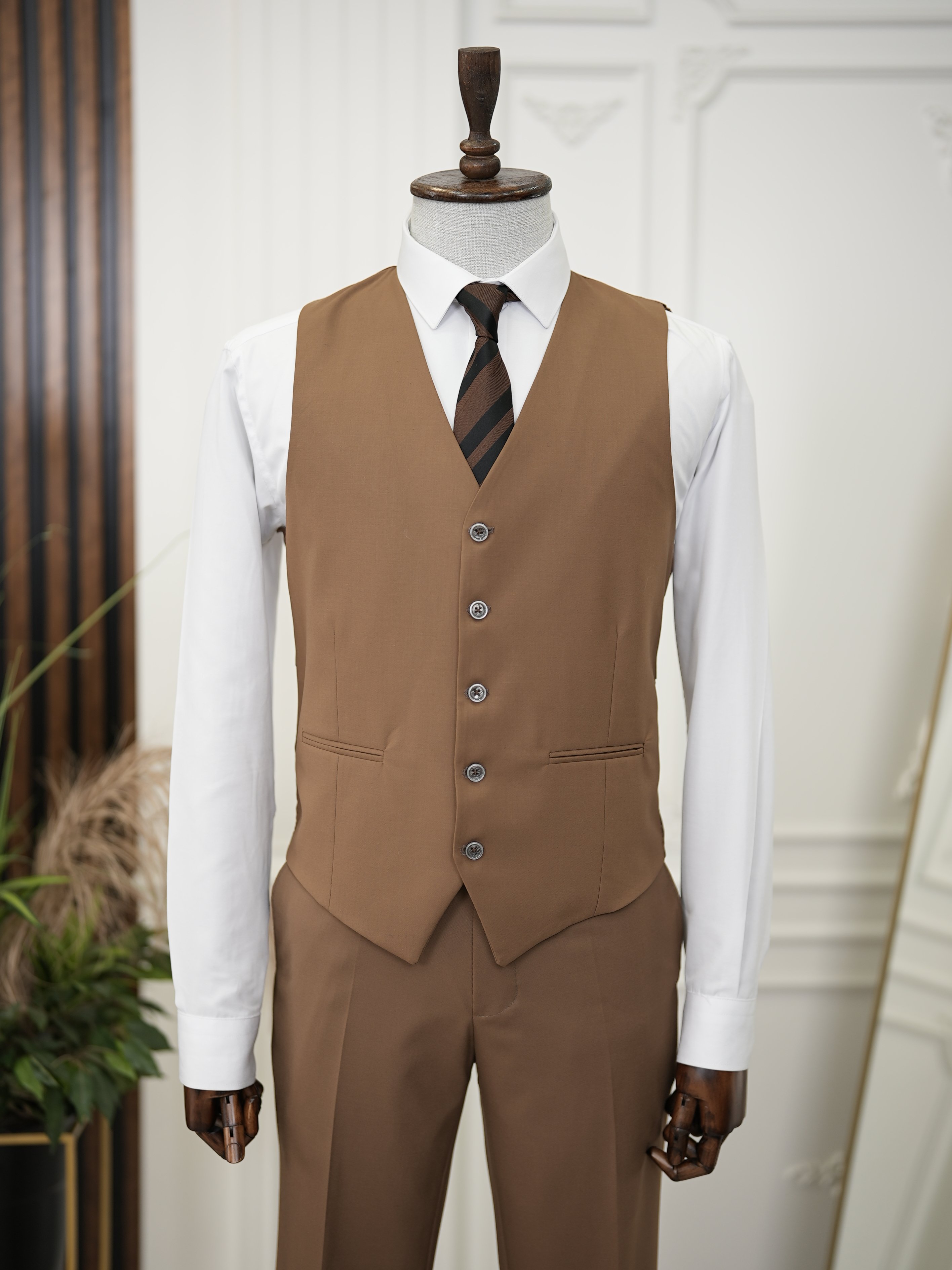 Pantaloni gilet giacca da abito slim fit - Marrone