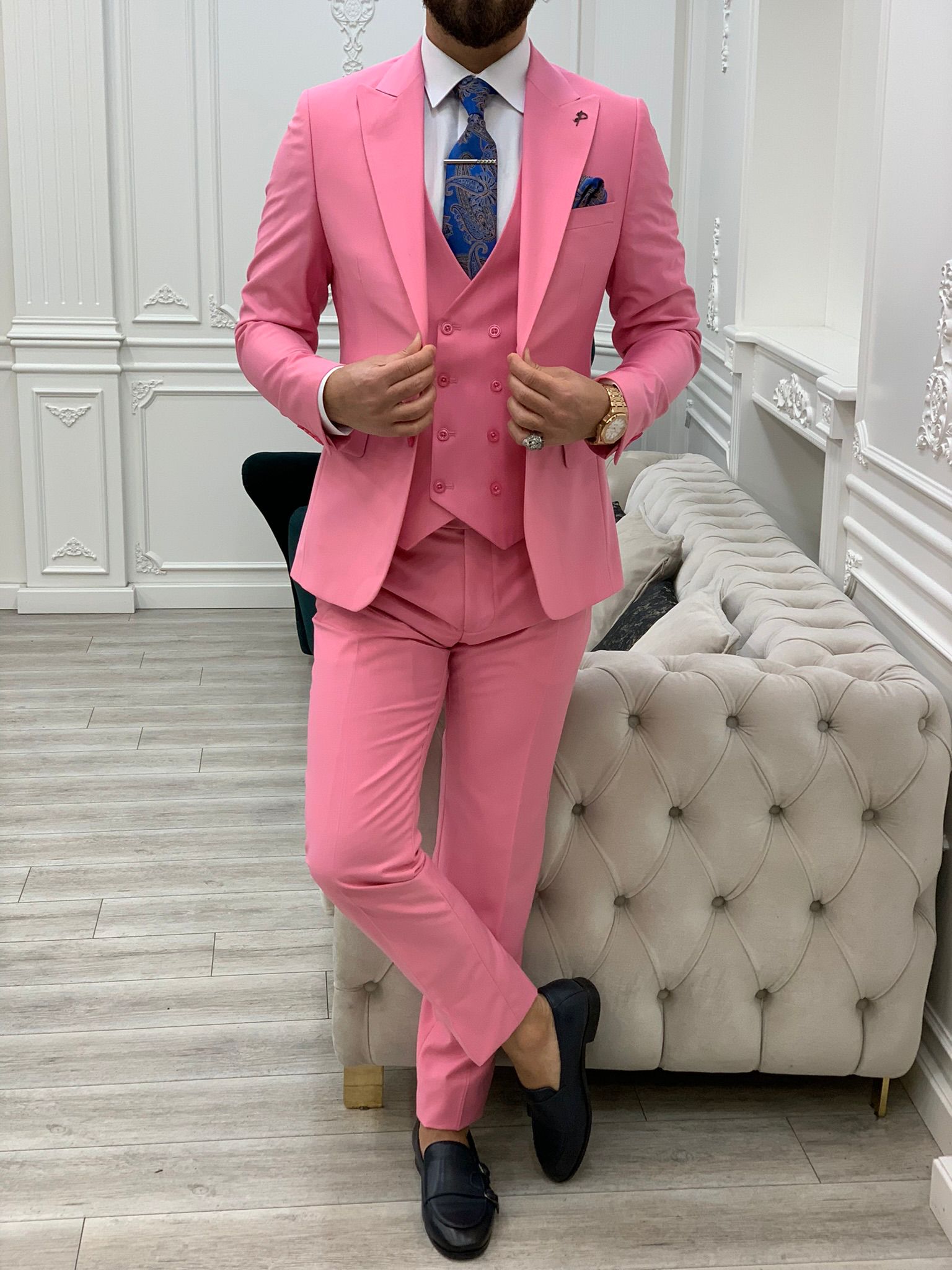 Pantaloni gilet giacca da abito slim fit - rosa