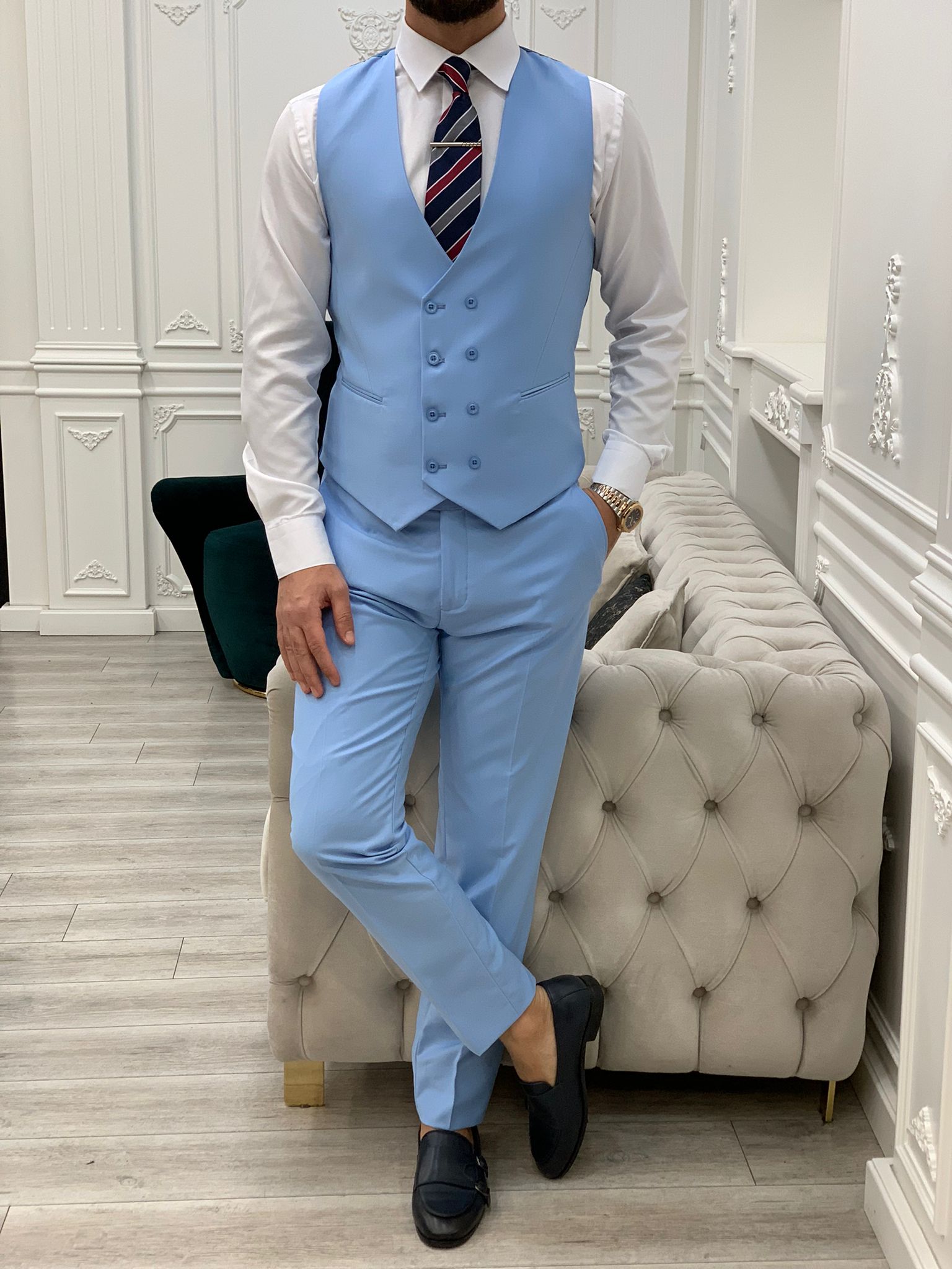 Pantaloni gilet giacca da abito slim fit - Blu ghiaccio