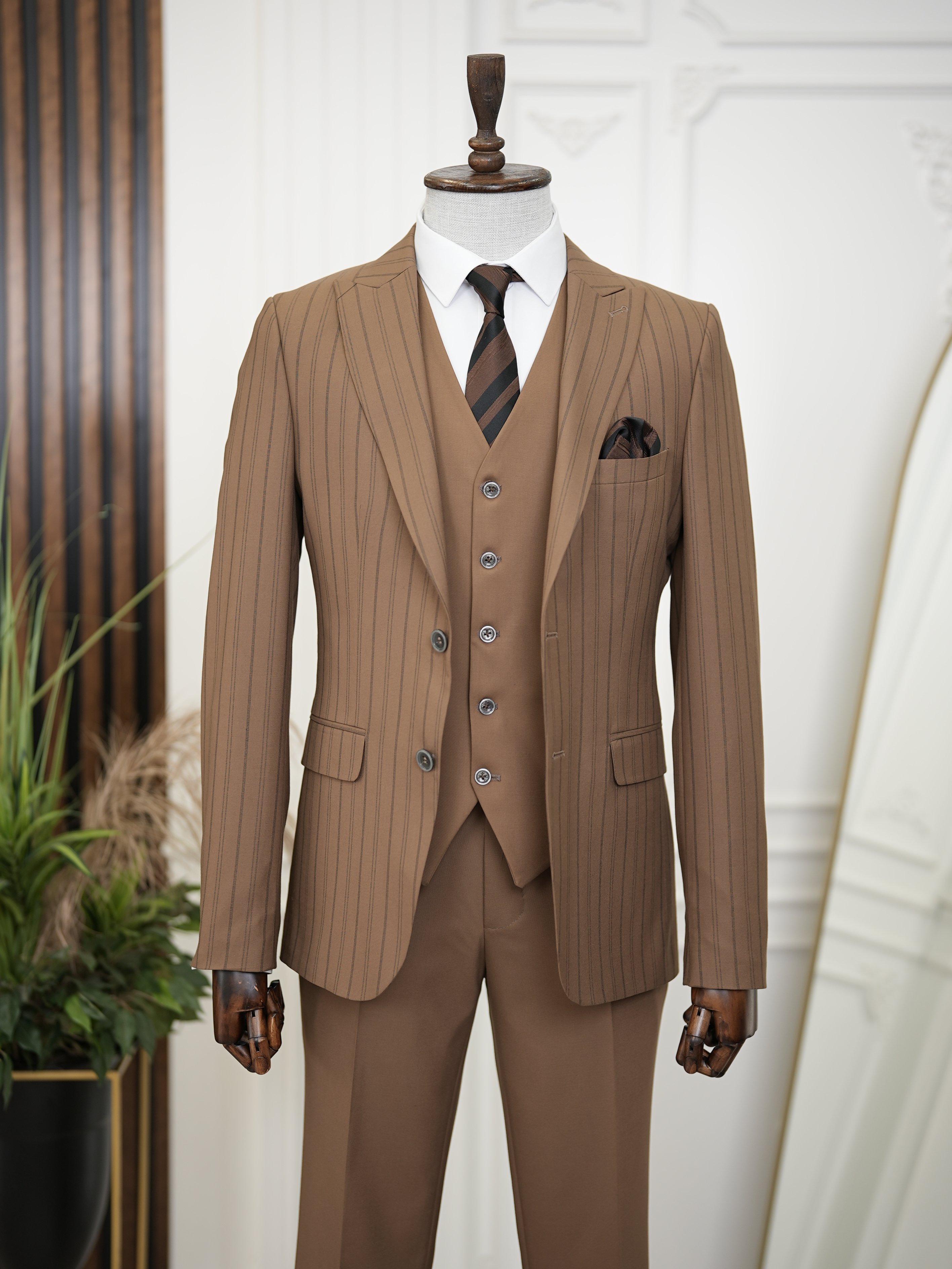 Pantaloni gilet giacca da abito slim fit - Marrone
