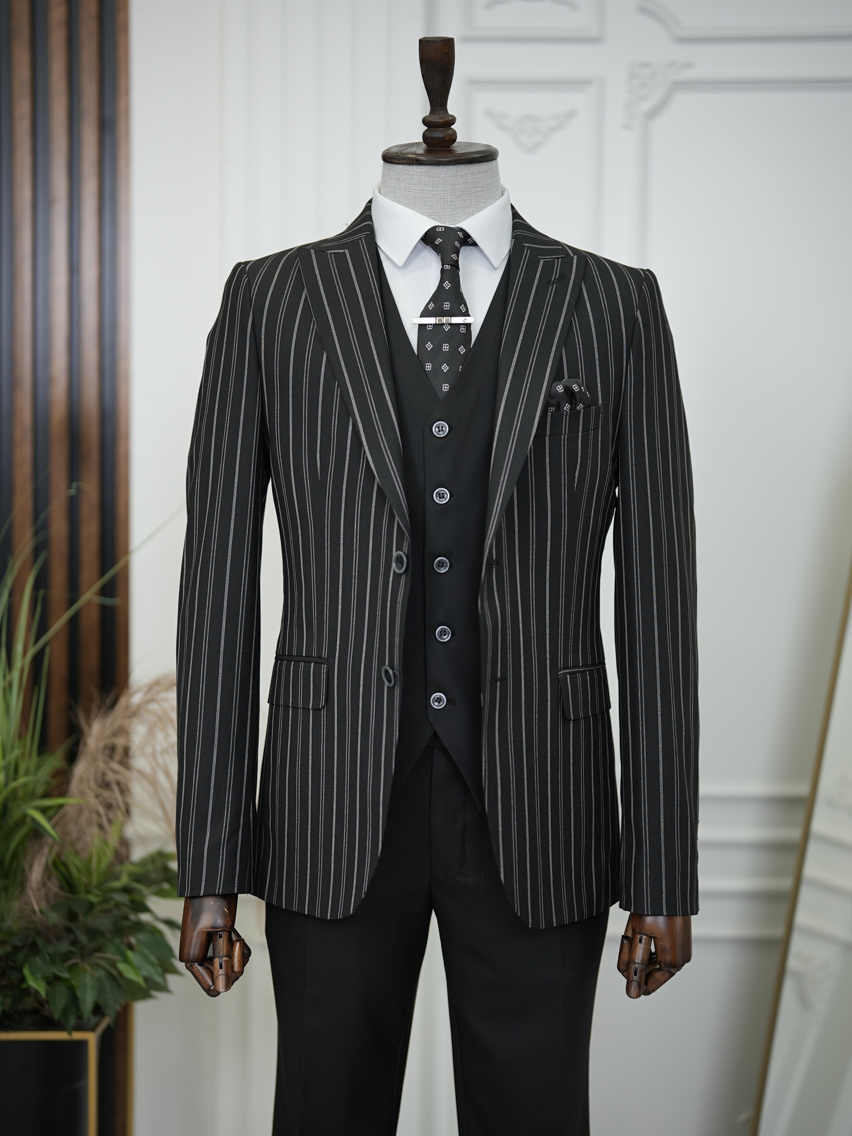 Pantaloni gilet giacca da abito slim fit - neri