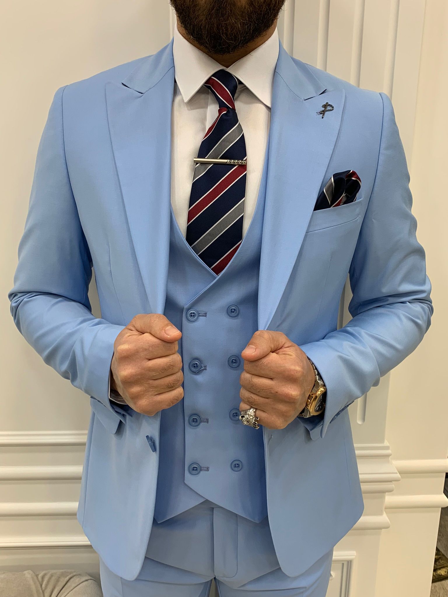 Pantaloni gilet giacca da abito slim fit - Blu ghiaccio