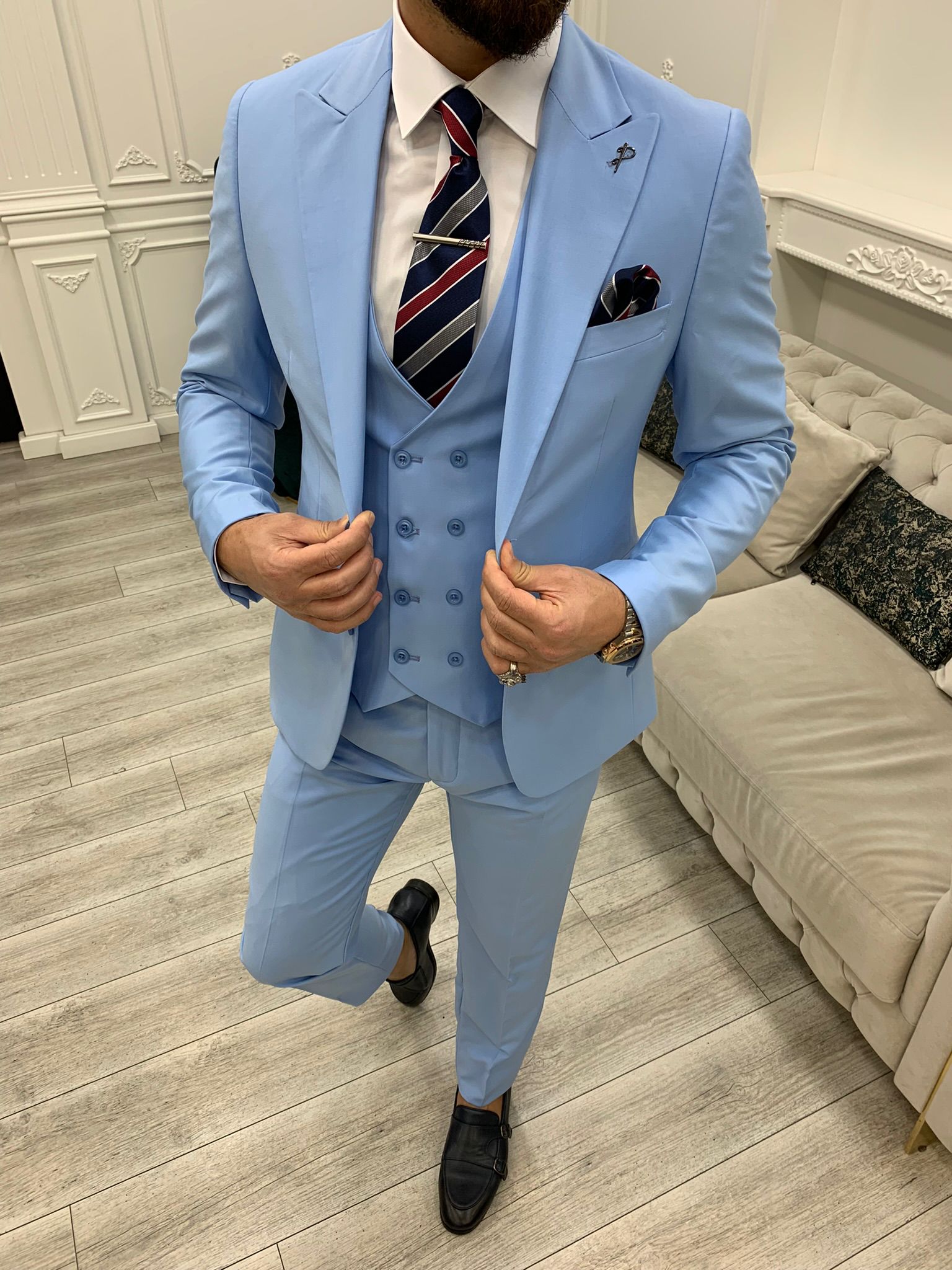 Pantaloni gilet giacca da abito slim fit - Blu ghiaccio