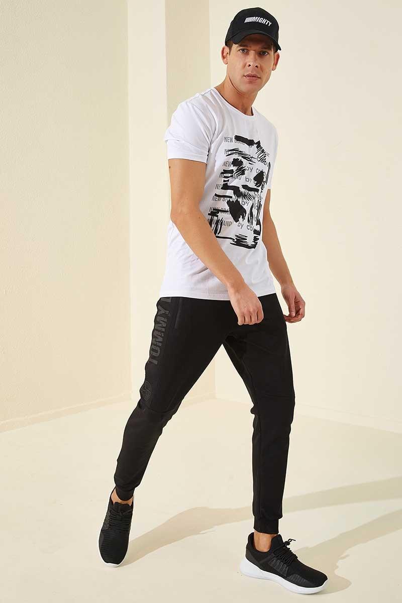 Tommy Lıfe 84762  Fermuar Cepli Baskılı Standart Kalıp Jogger Erkek Eşofman Alt