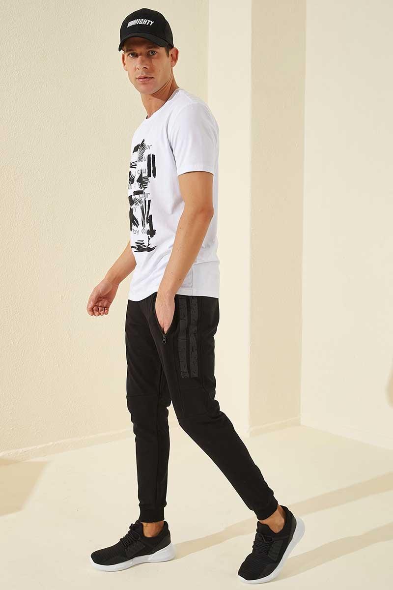 Tommy Lıfe 84762  Fermuar Cepli Baskılı Standart Kalıp Jogger Erkek Eşofman Alt