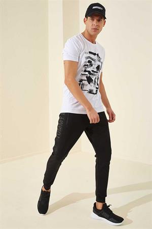 Tommy Lıfe 84762  Fermuar Cepli Baskılı Standart Kalıp Jogger Erkek Eşofman Alt